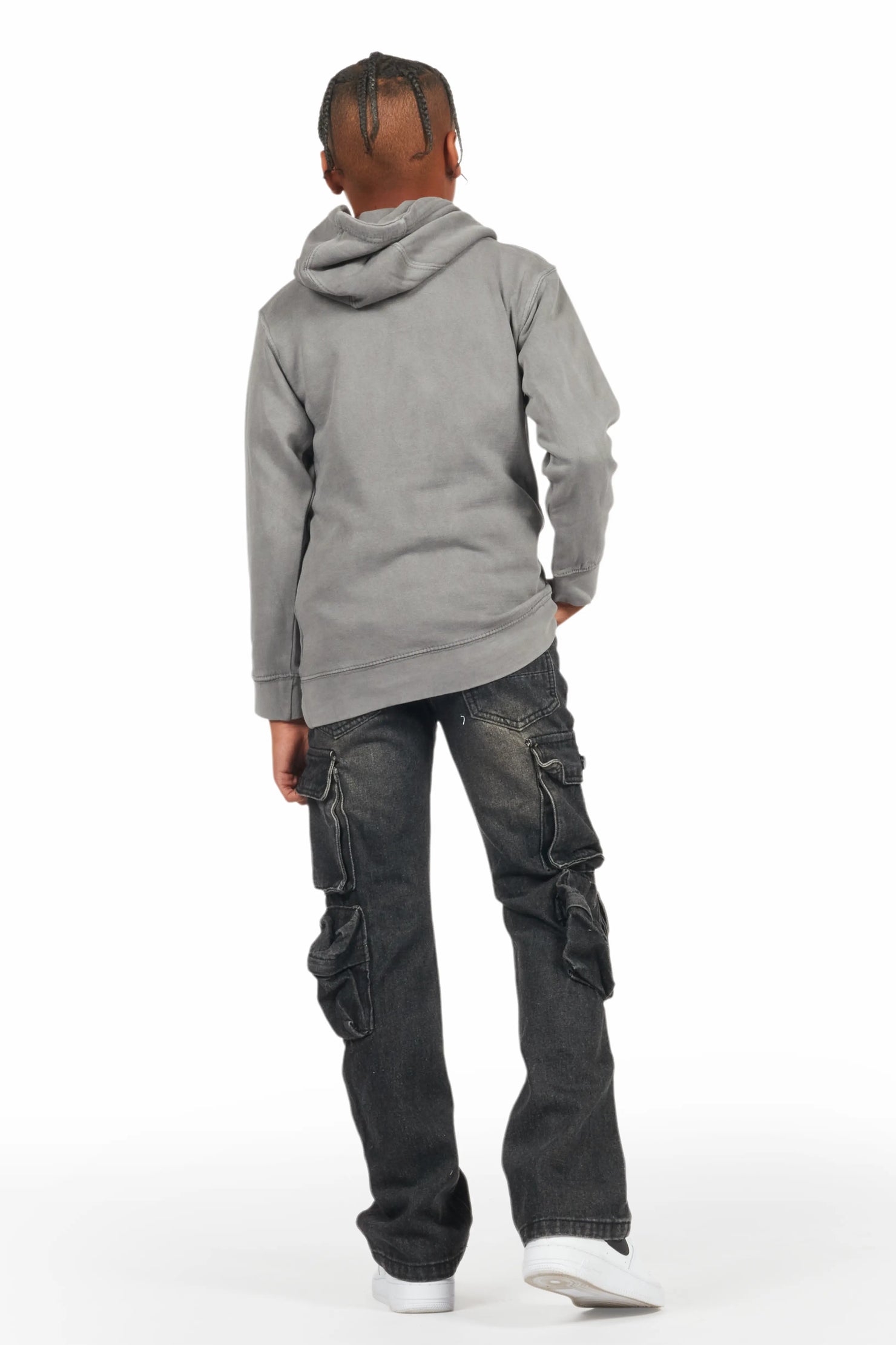 Boys Fields Vintage Grey/Black Hoodie/Stacked Flare Jean Set