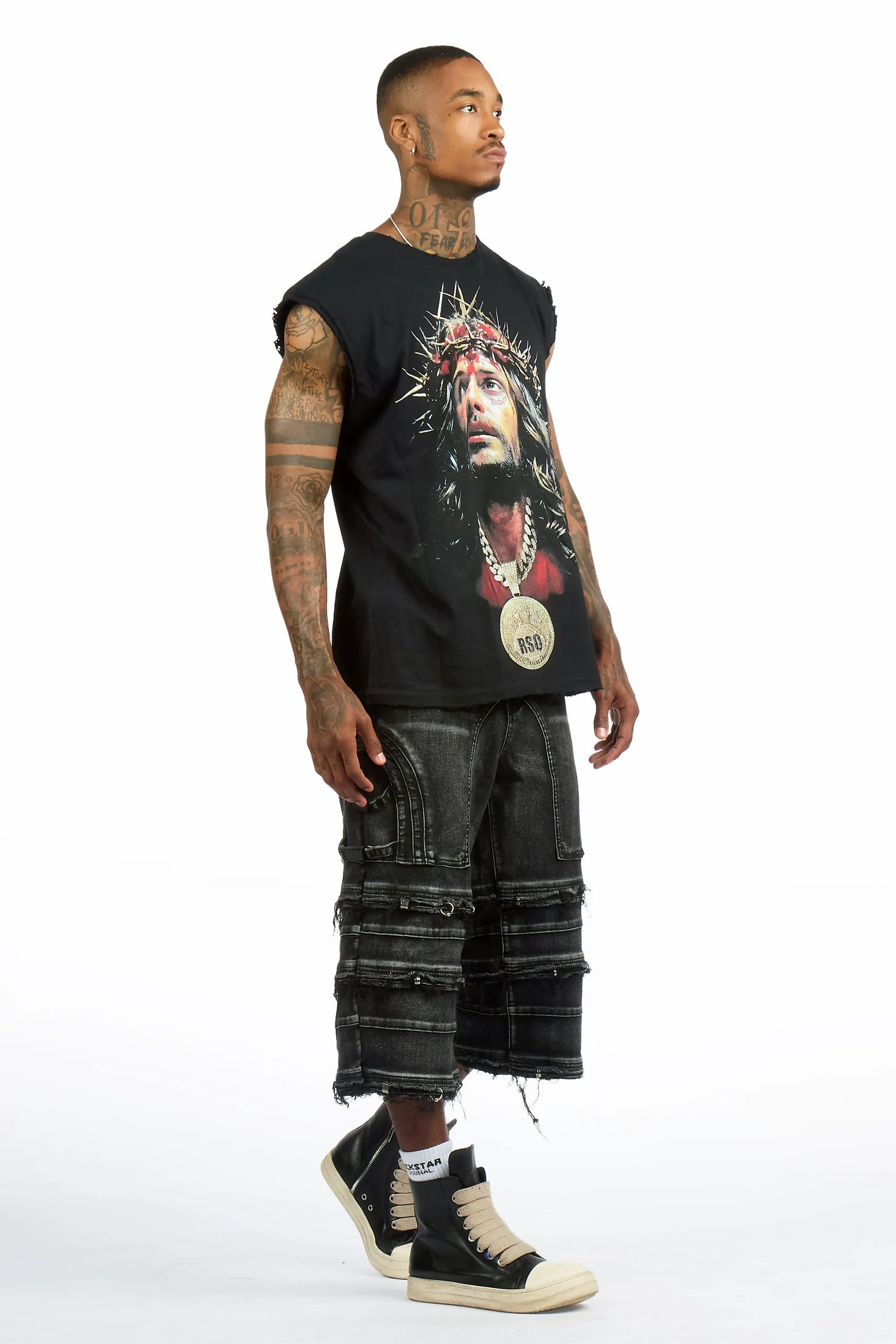 Amina 2.0 Black/Black Oversized Graphic T-shirt & Fotis Jort Set
