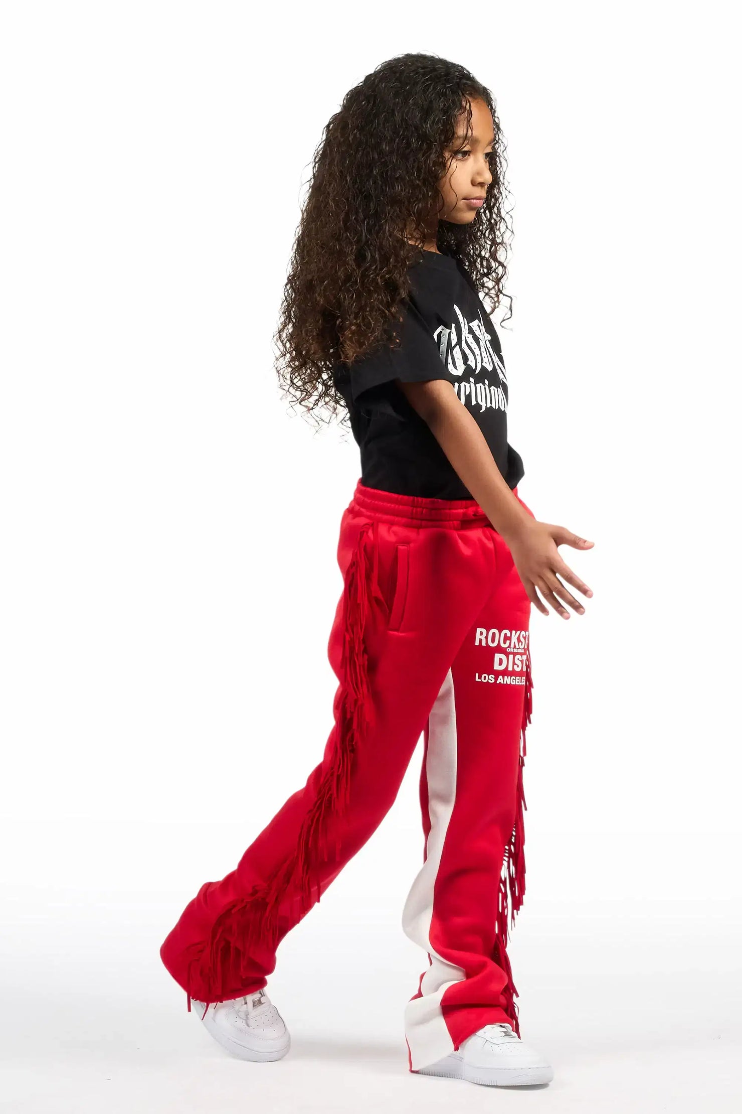 Girls Kendra Red Fringe Stacked Flare Pant