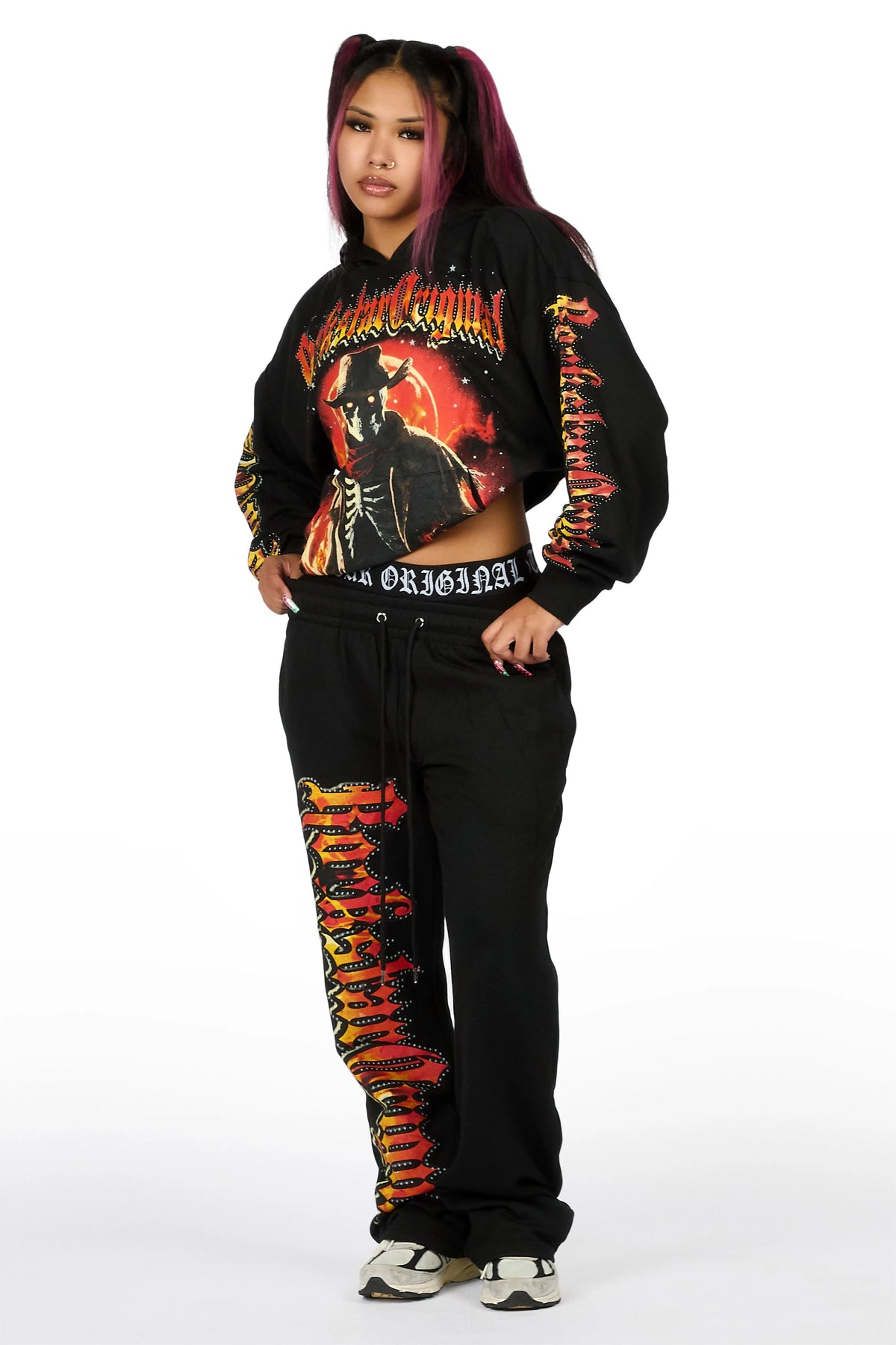 Anneleise Black Graphic Baggy Fit Track Set