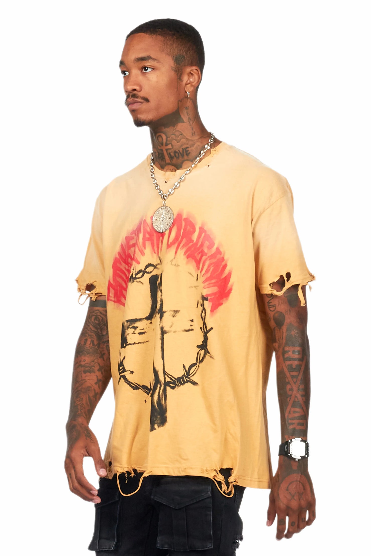Moira Beige Oversized Graphic T-Shirt