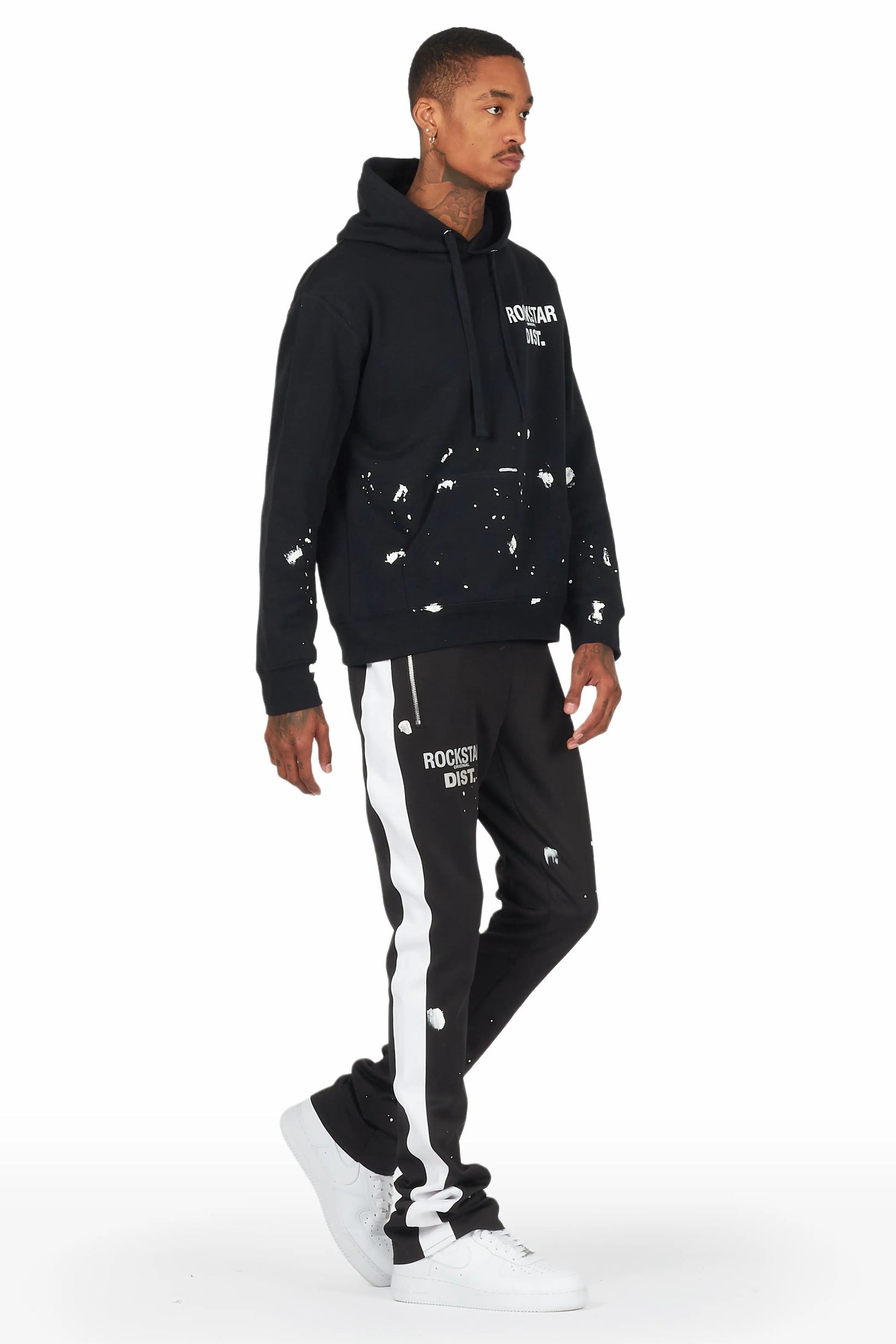 Raffer Black Hoodie/Stacked Flare Pant Set