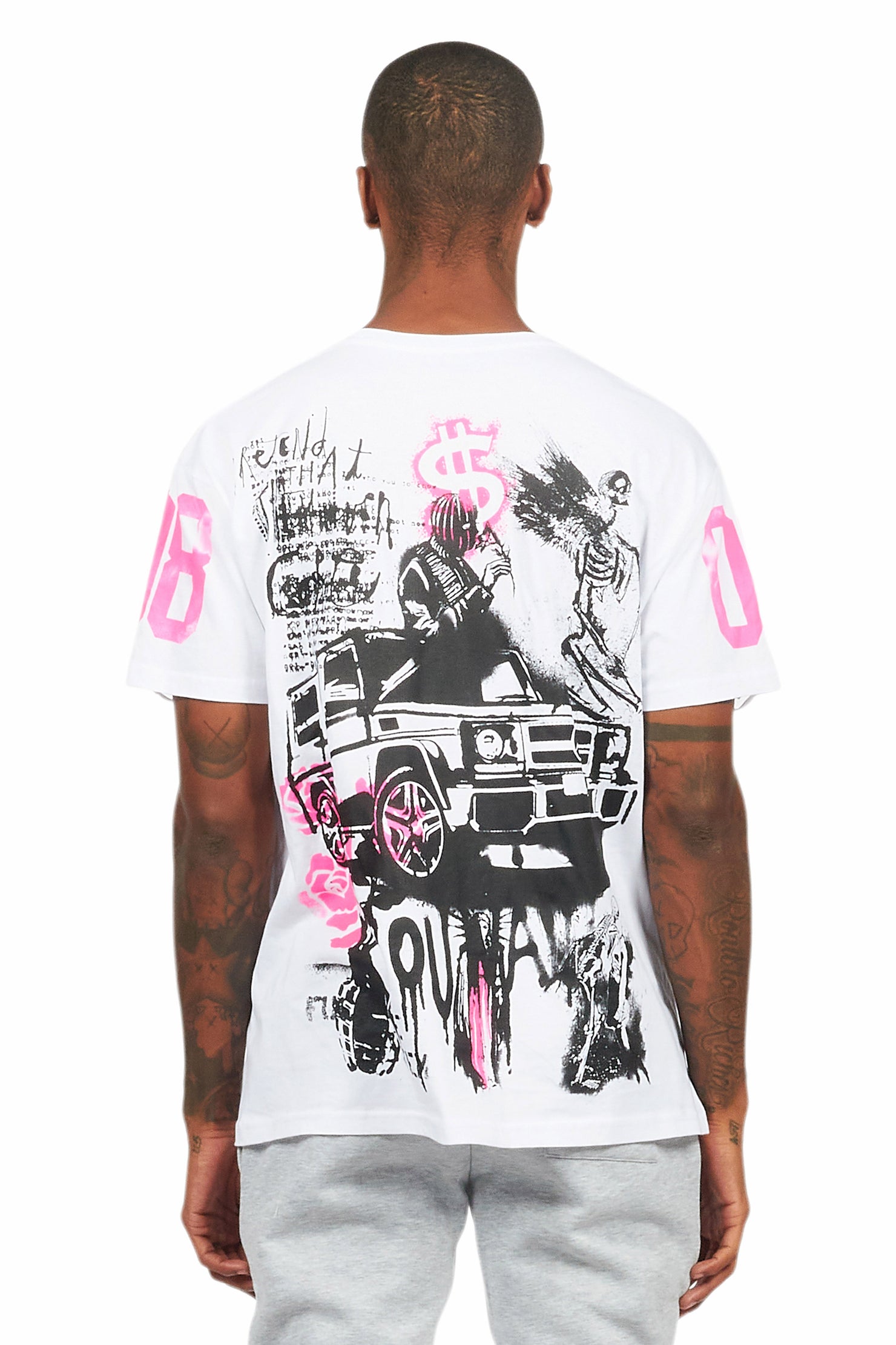 Grill White/Pink Graphic Oversized T-Shirt