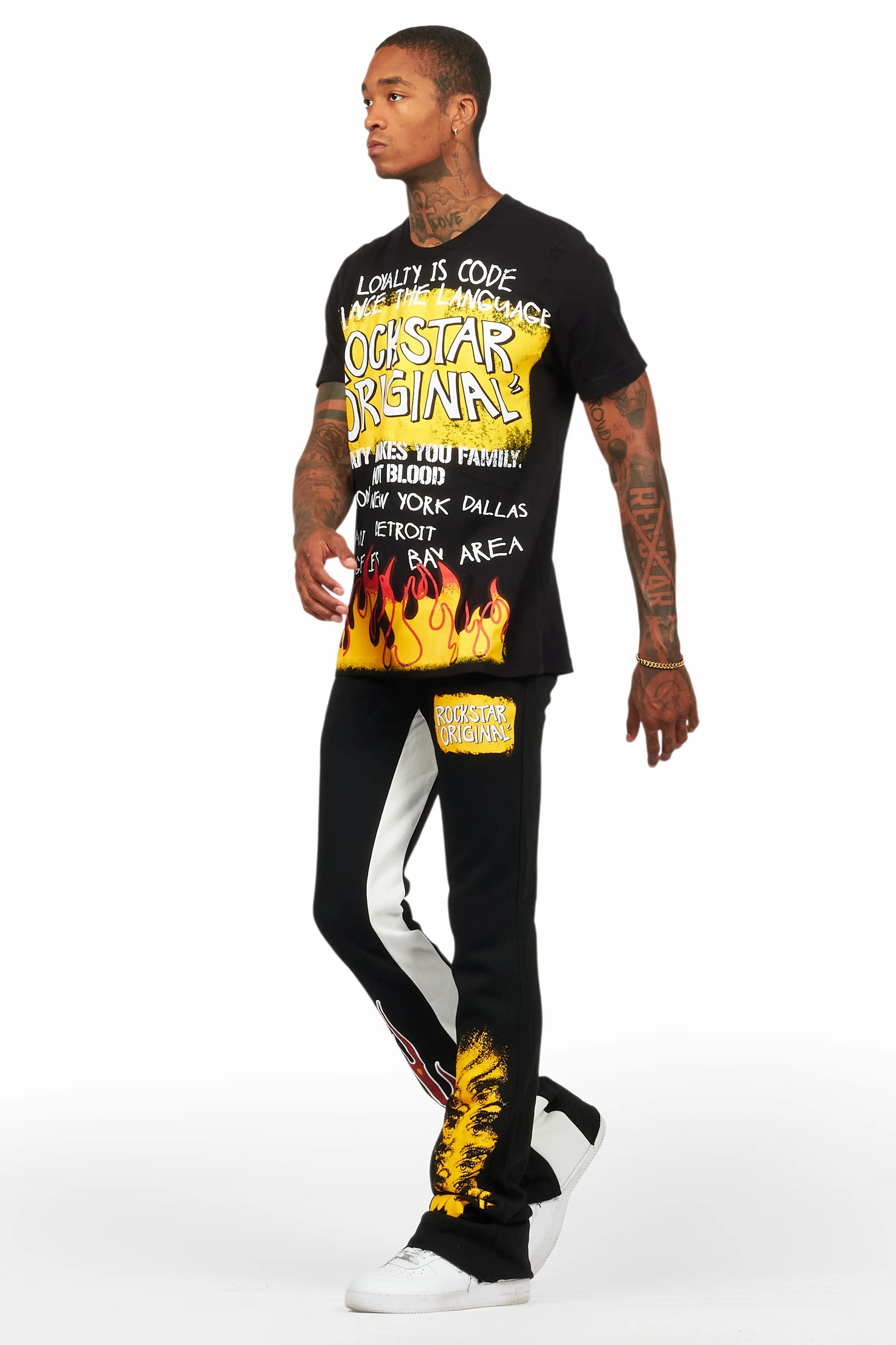 Beno Black T-Shirt/Baggy Stacked Pant Set