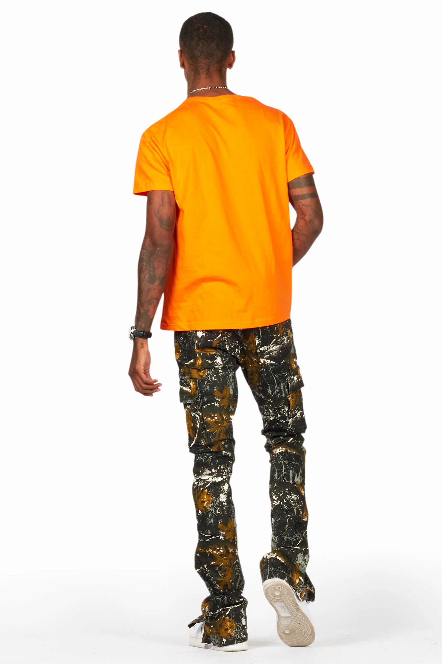 Waage Black Tree Camo Cargo Stacked Flare Jean