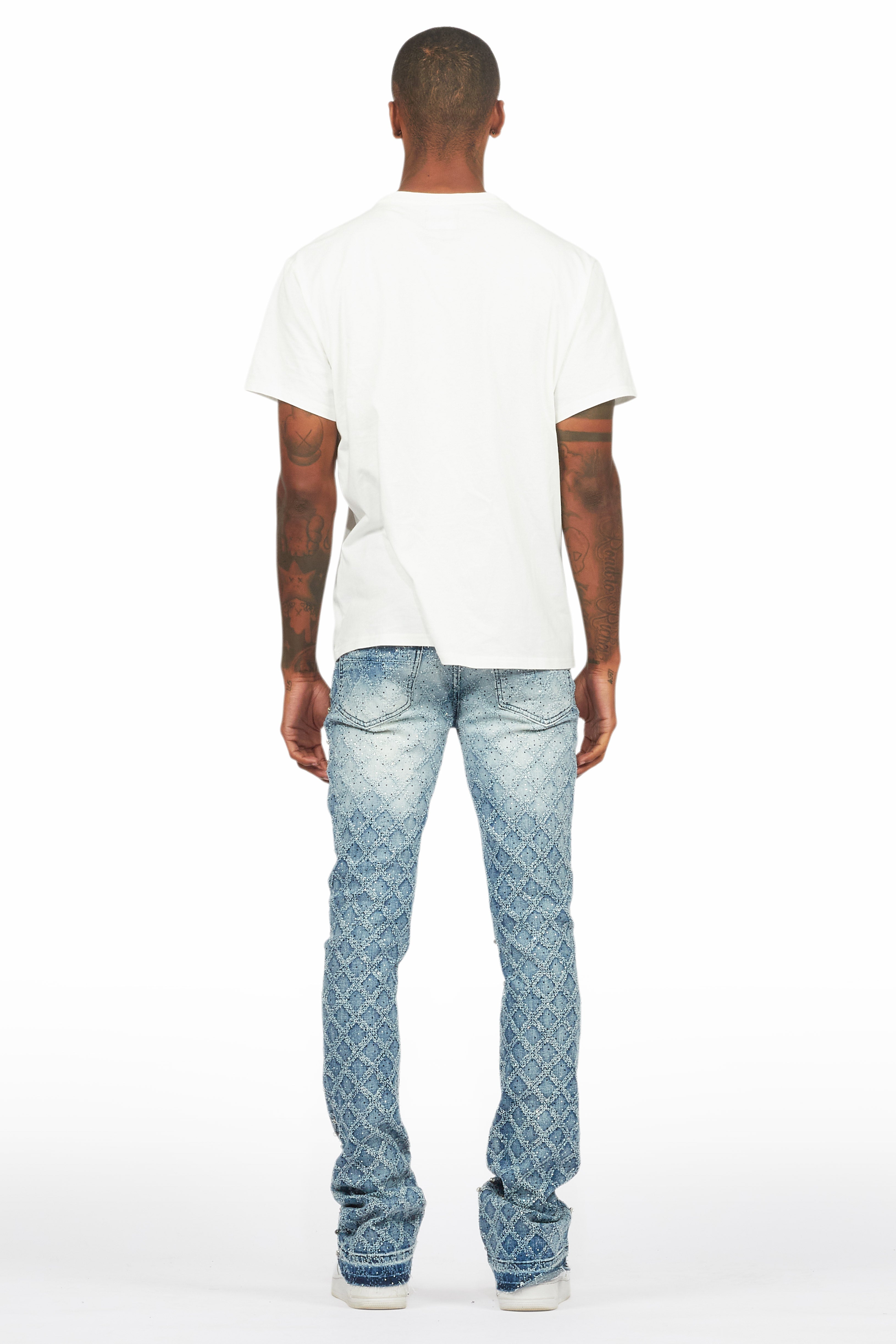 Glit Dark Blue Rhinestone Stacked Flare Jean– Rockstar Original