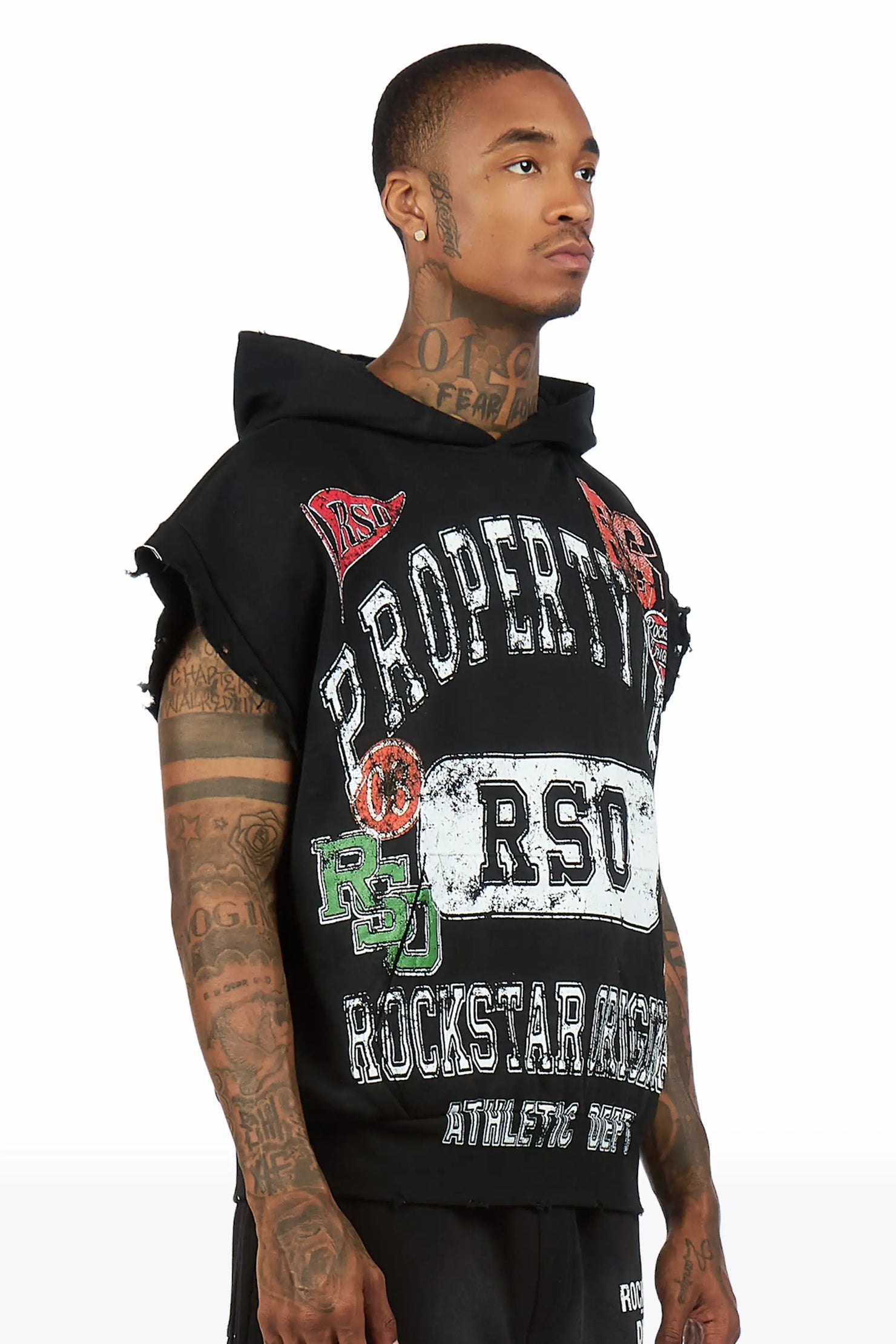 Syrix Black/Multi Cut Sleeve Hoodie