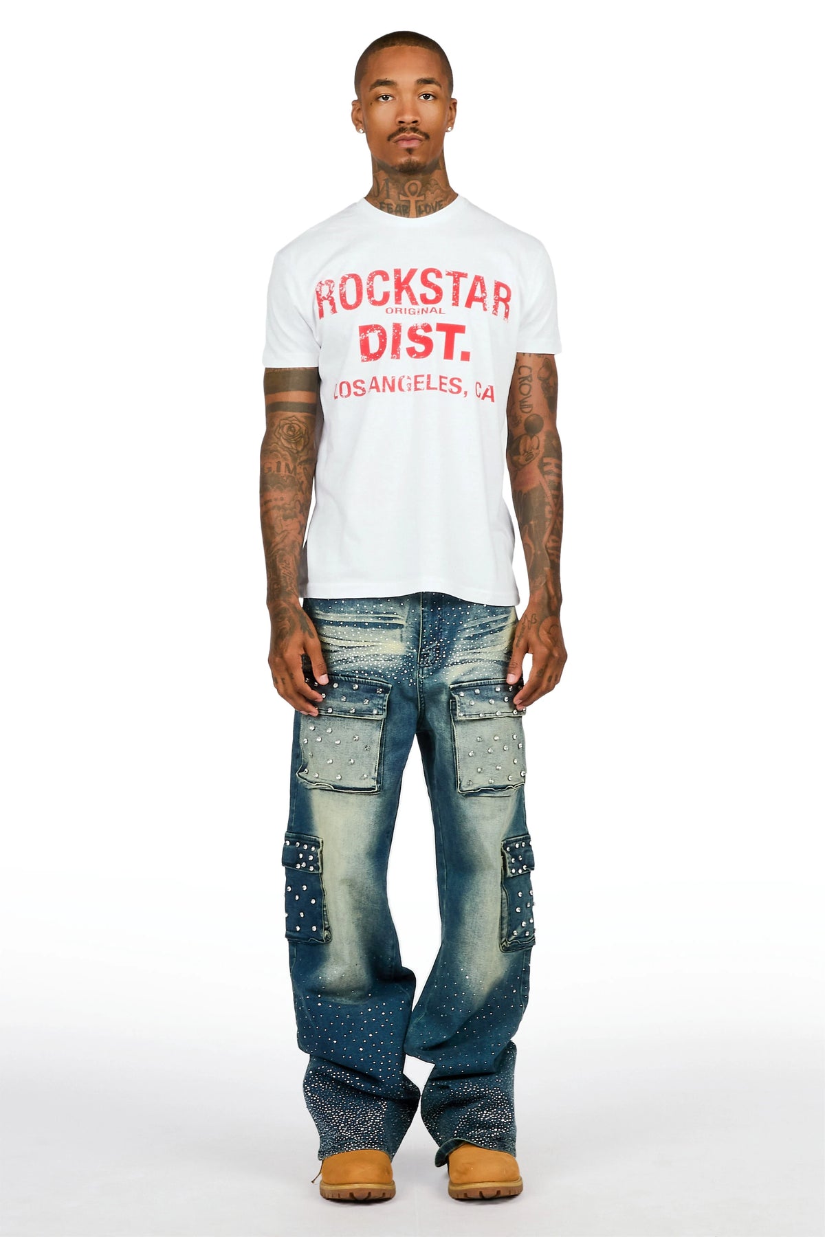 Arman Dark Blue Rhinestones Baggy Fit Jeans