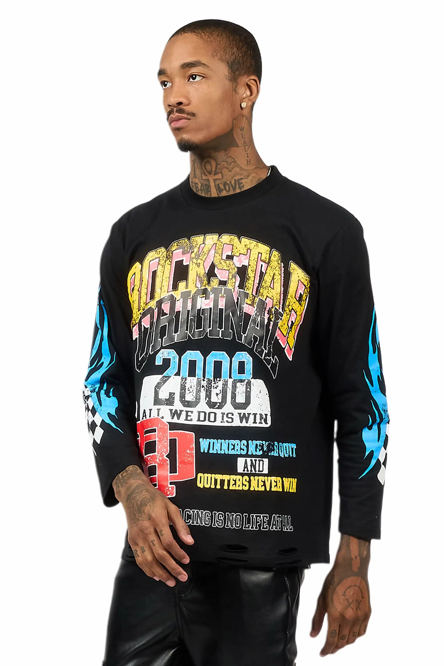 Colorful Race Black Long Sleeve Graphic T-Shirt