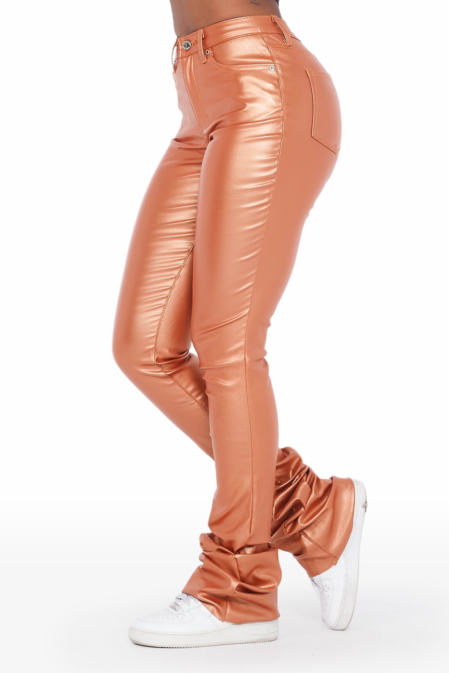 The Drama Metallic Orange PU Super Stacked Pant