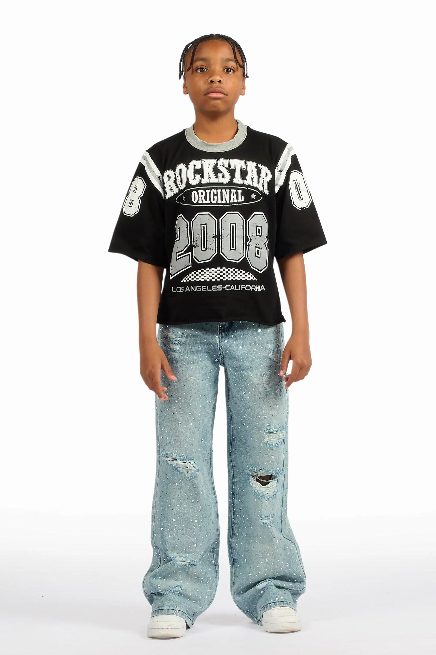 Boys Discolite Light Blue Rhinestone Baggy Jean