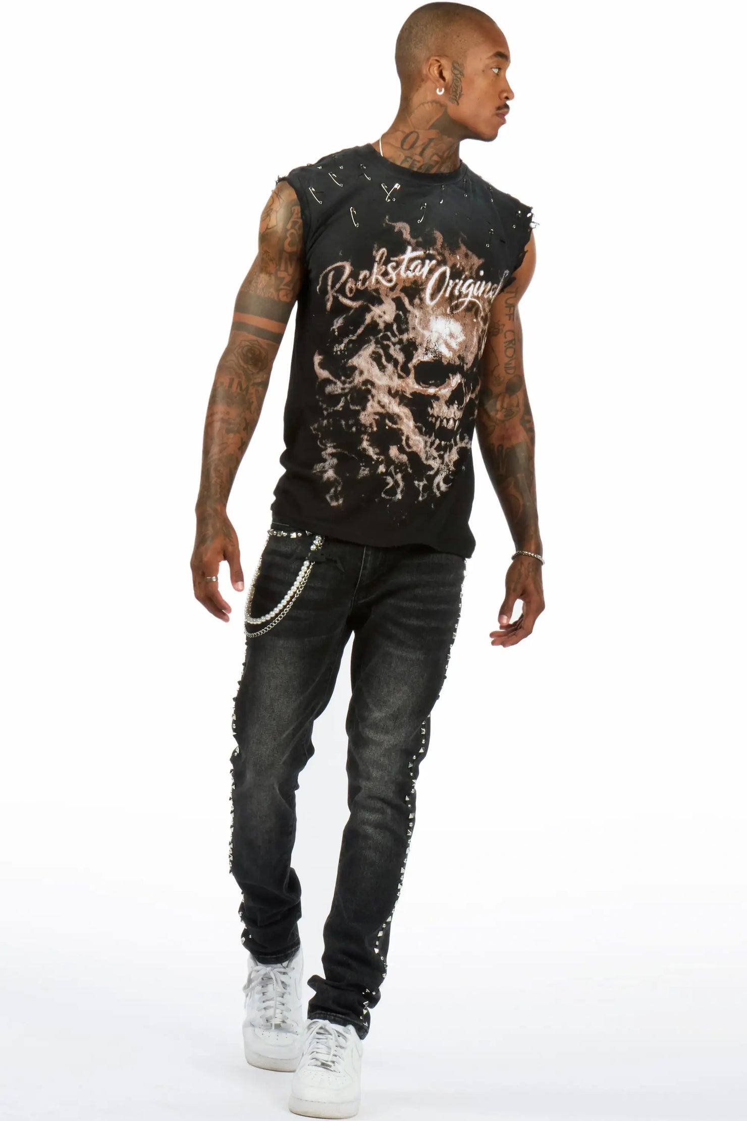 Tangie Black Oversized Cut Off T-Shirt