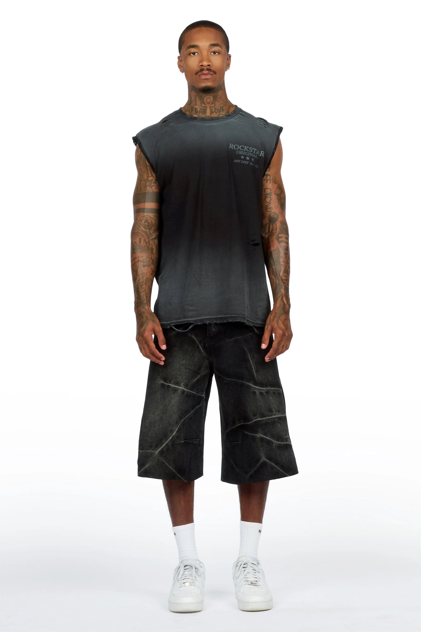 Kembi Black/ Dark Grey Oversized Graphic T-Shirt & Harlem Jean Short