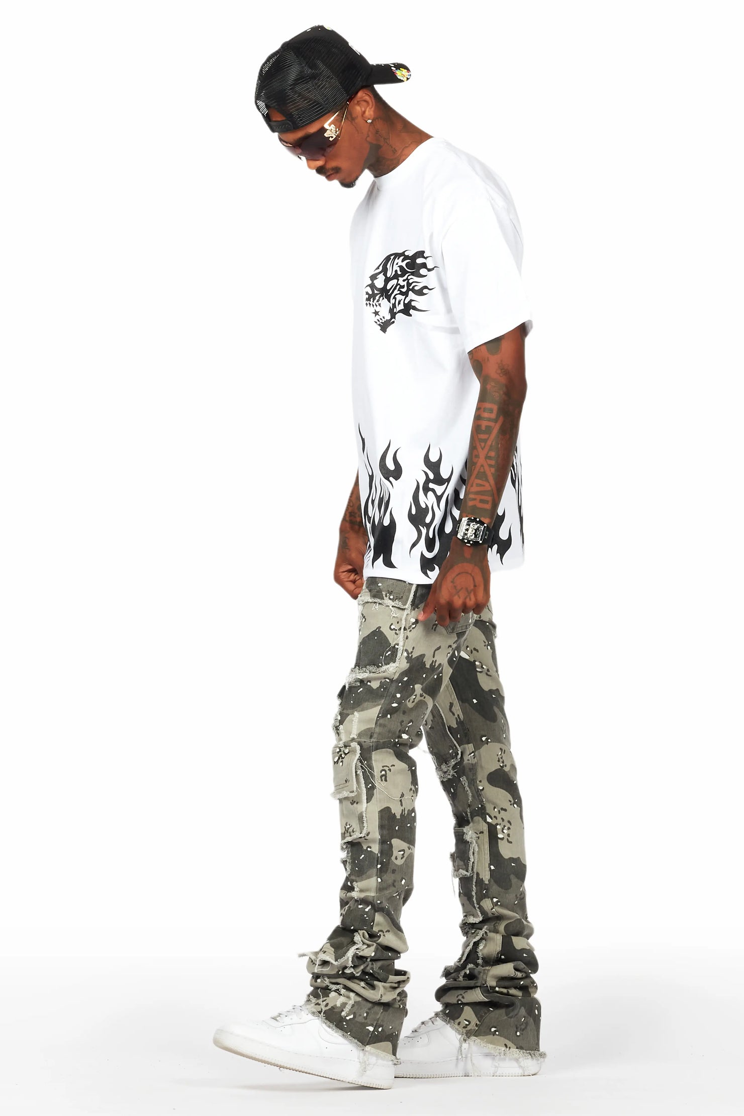 Petrus Grey Camo Super Stacked Flare Jean