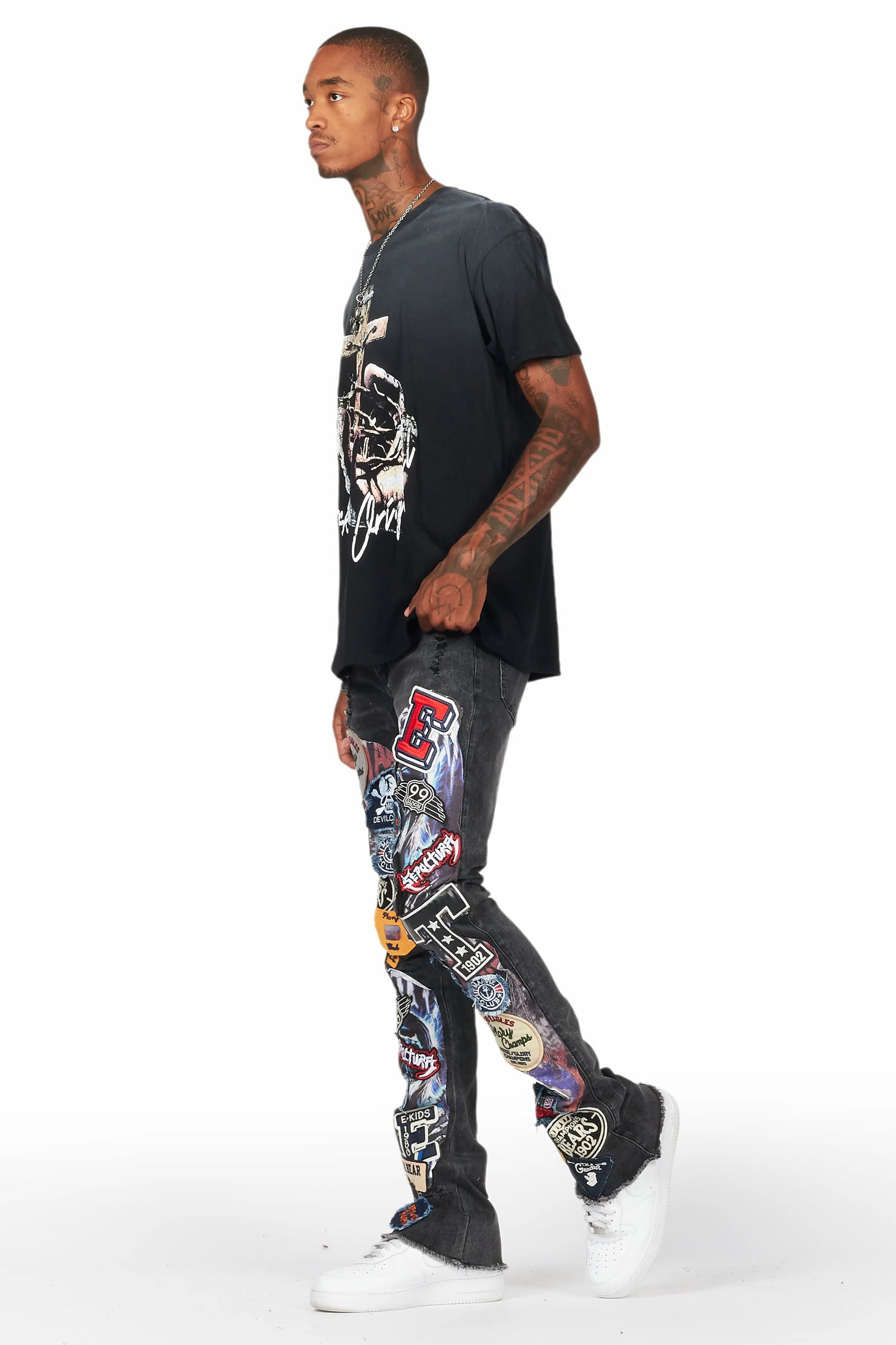 Kateo Black Graphic Oversized T-Shirt