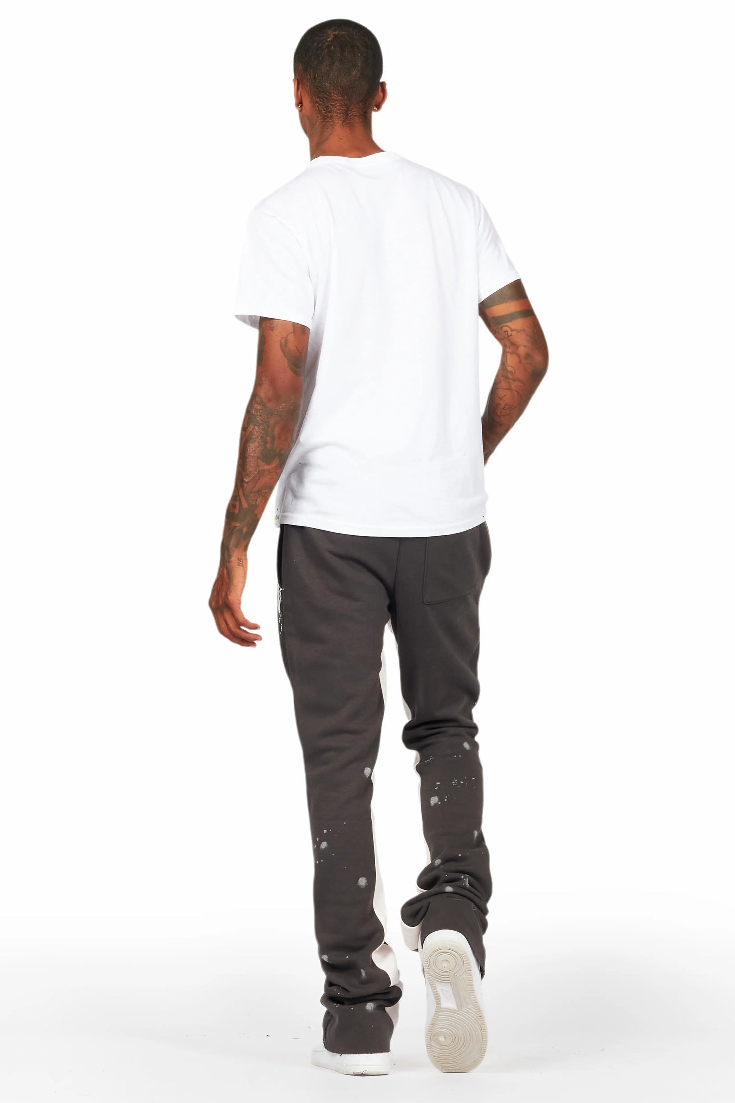 Tanko Vintage Grey Patchwork Stacked Flare Track Pant