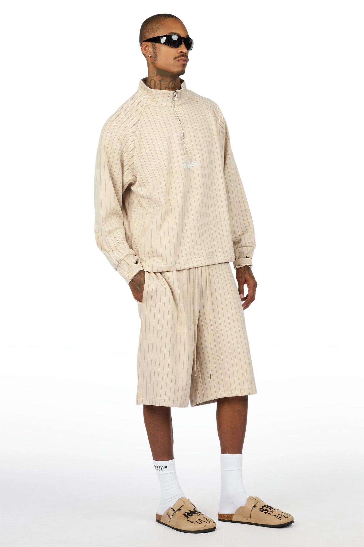 Hernan Beige Quarter Zip Raglan Short Set