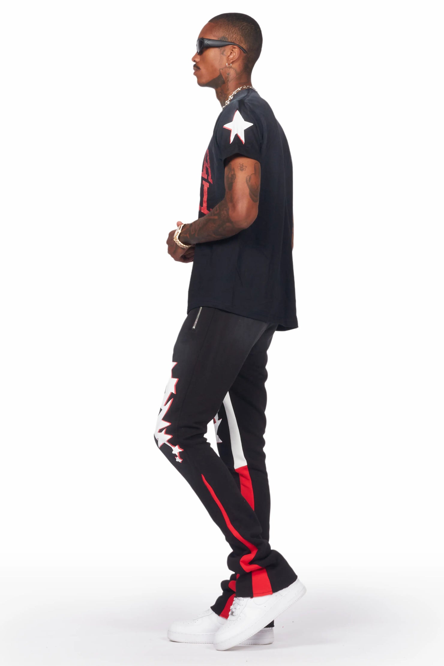 Shiny Black T-Shirt/Stacked Flare Track Set