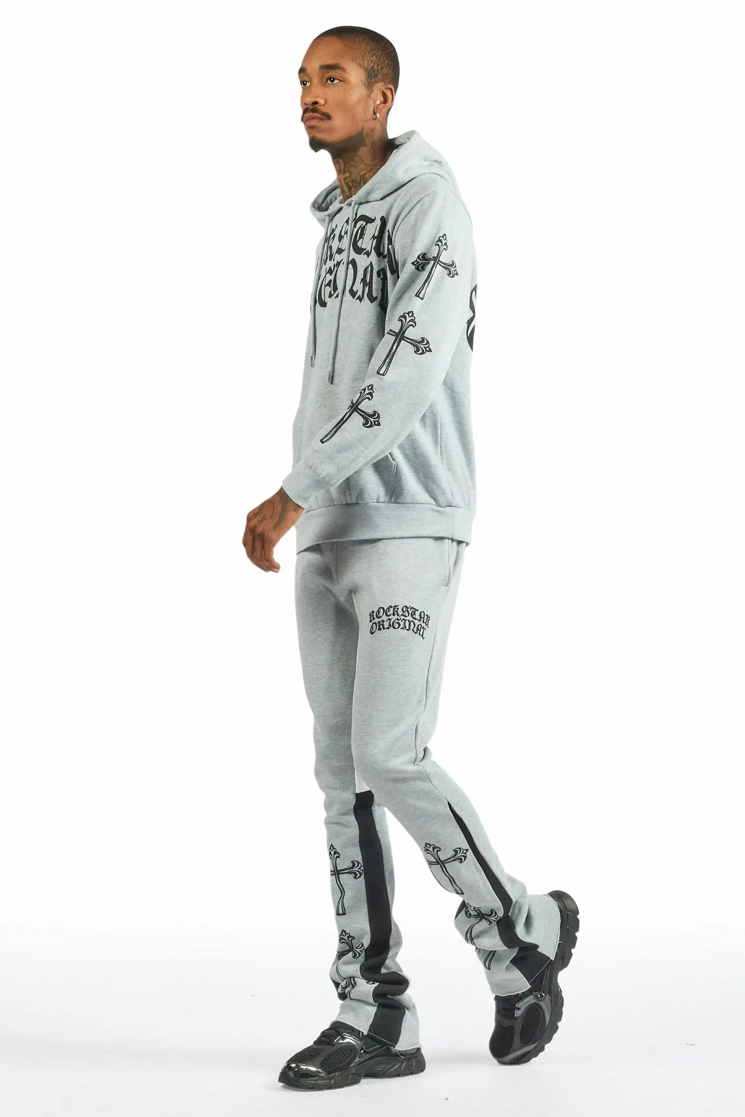 Michael Heather Grey/Black Hoodie/Stacked Flare Track Set