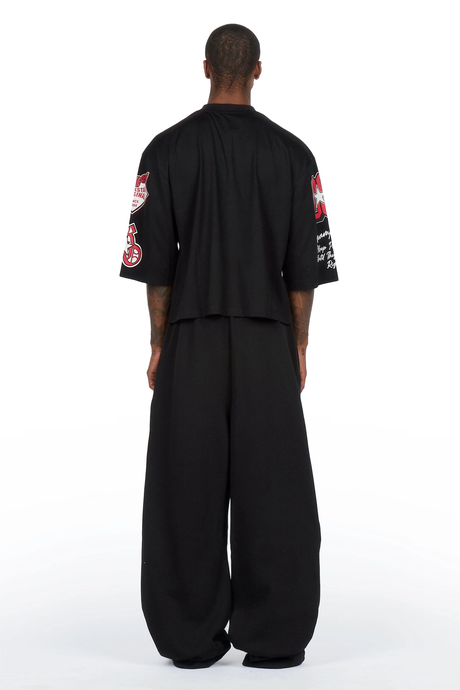 Gallant Black 3/4 Crop Boxy Tee/ Fleece Baggy Pant Track Set