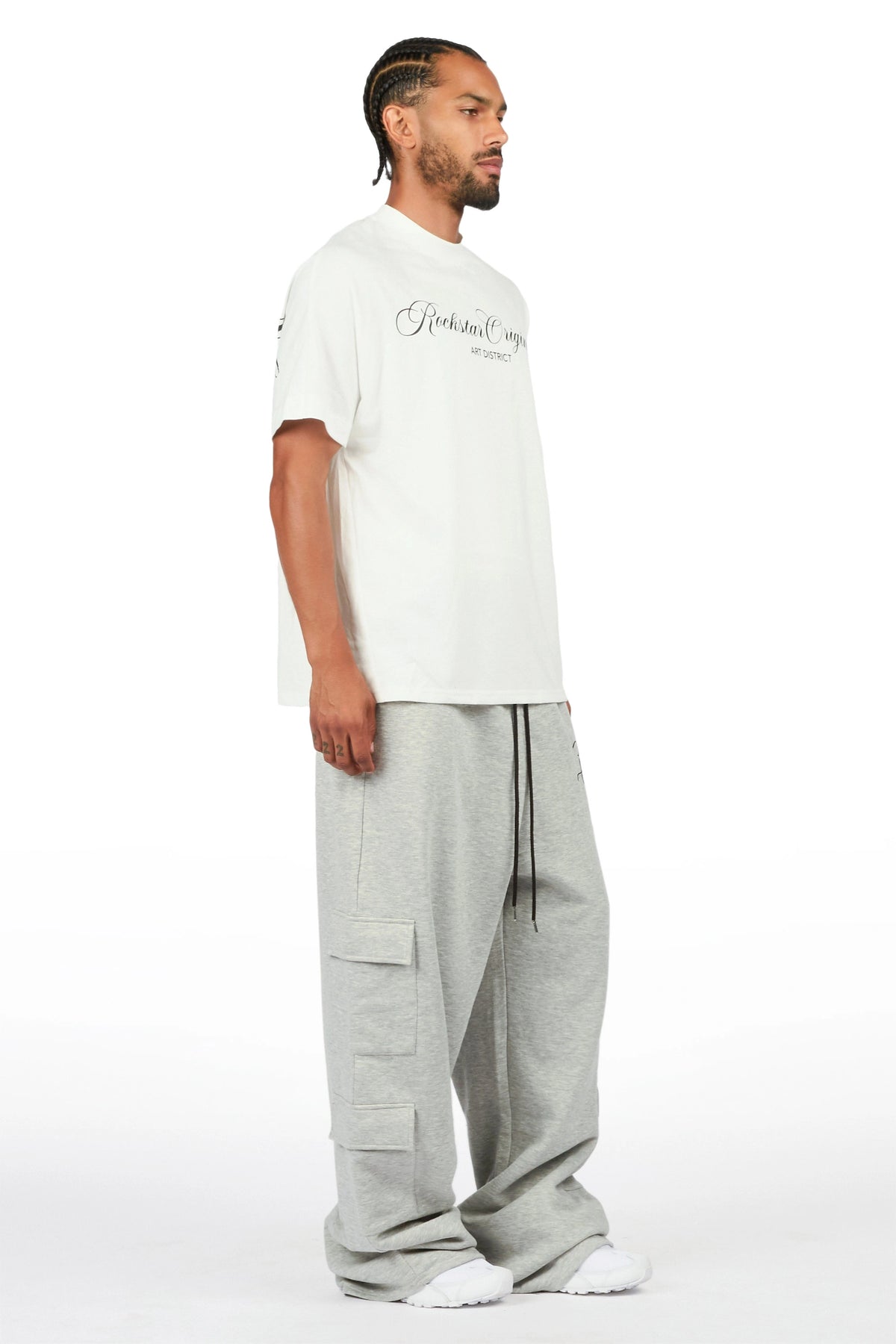 Adaty Heather Grey Chain Baggy Fit Pant