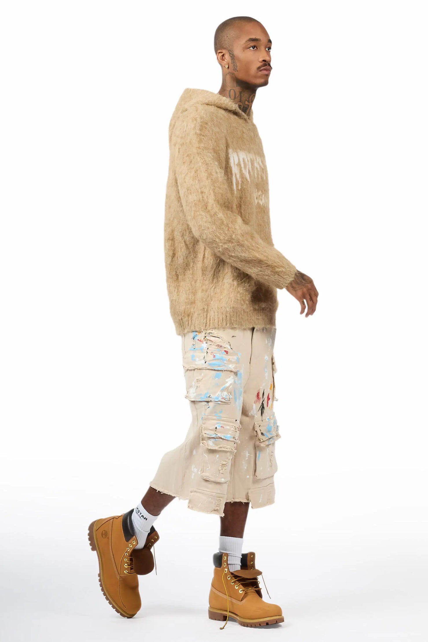 Orien Beige Painter Denim Short