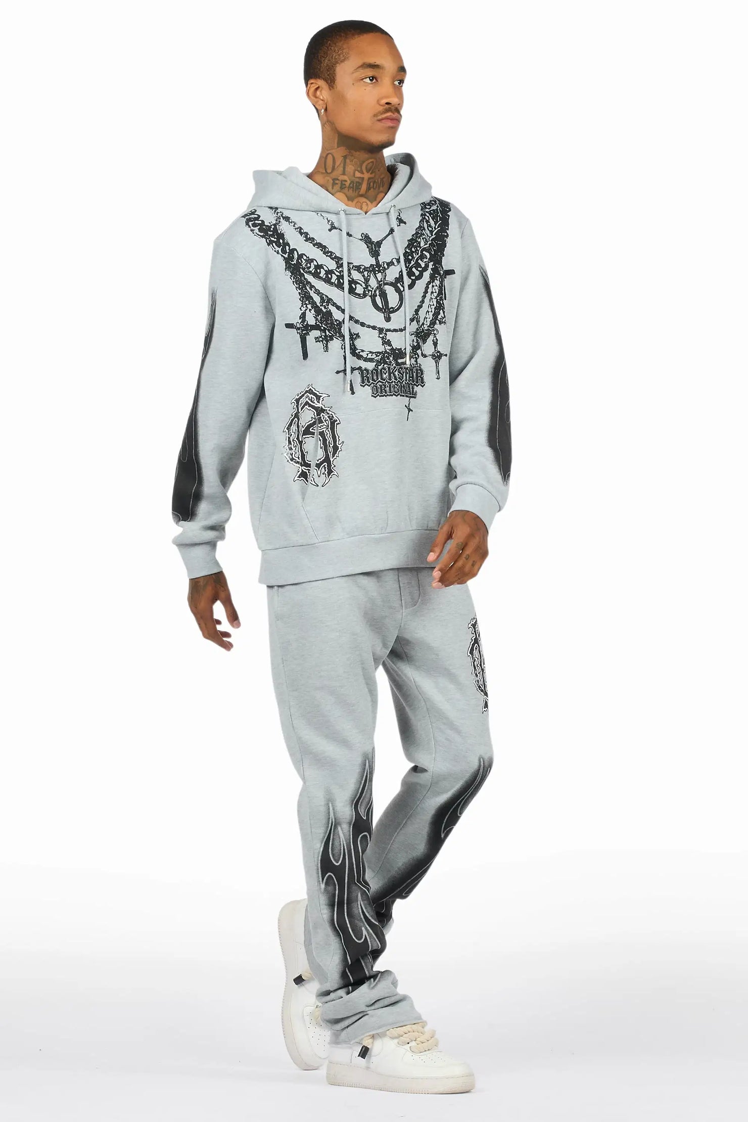 Nyro Heather Grey Hoodie/Stacked Pant Track Set