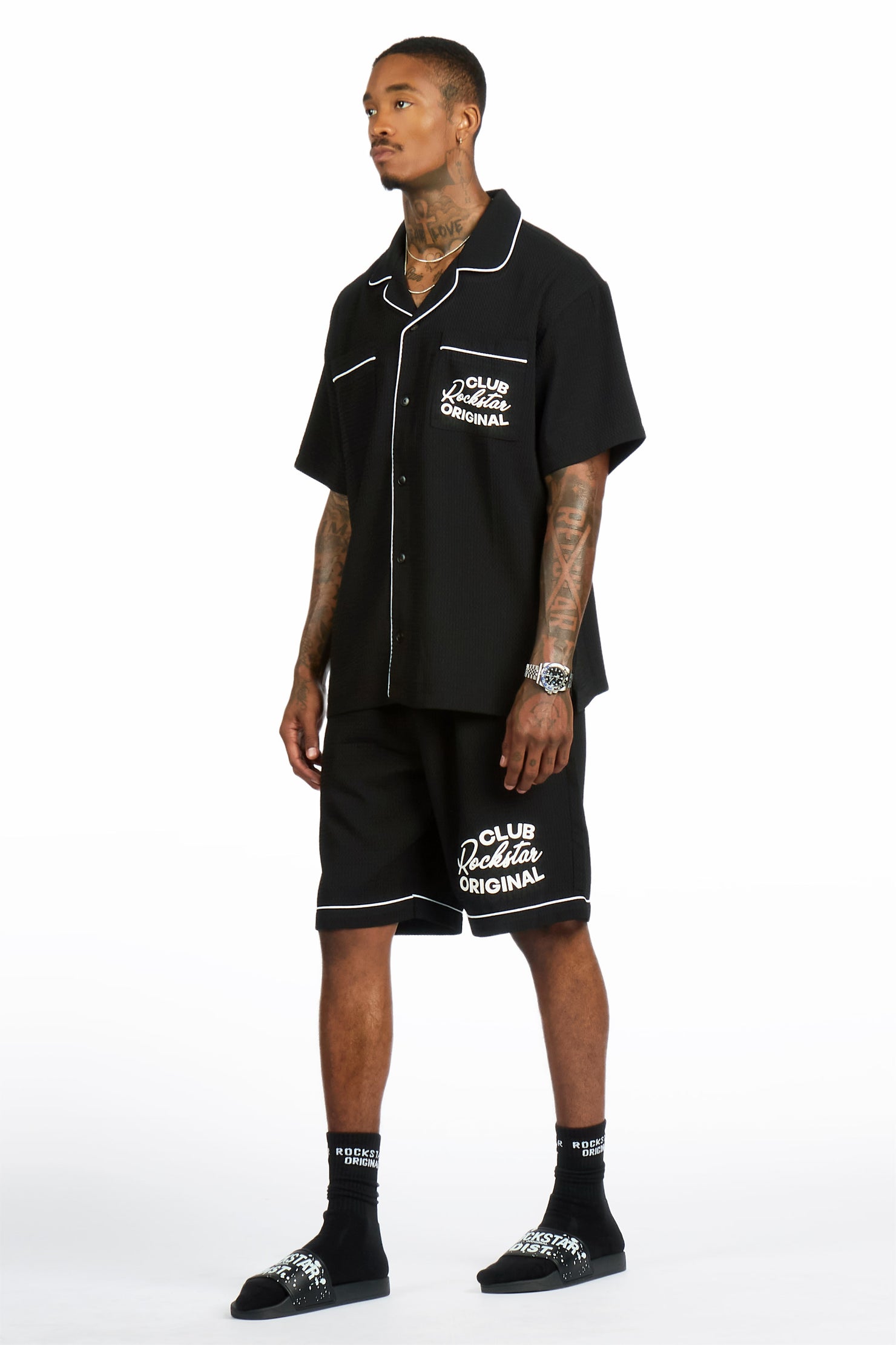 Clarence Black Button Down Shirt/Short Set