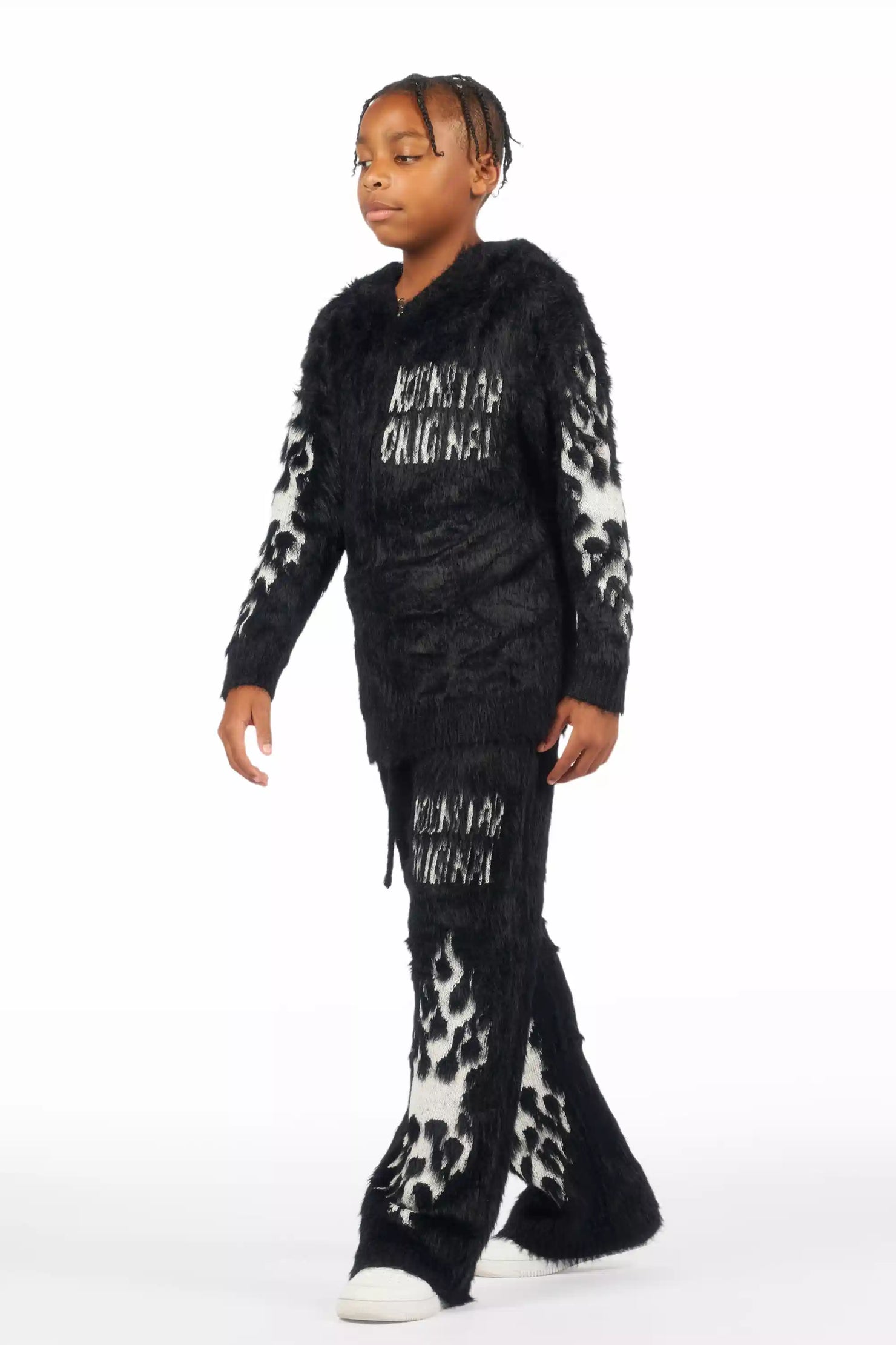 Boys Toshio Black Stacked Flare Knitted Mohair Track Set