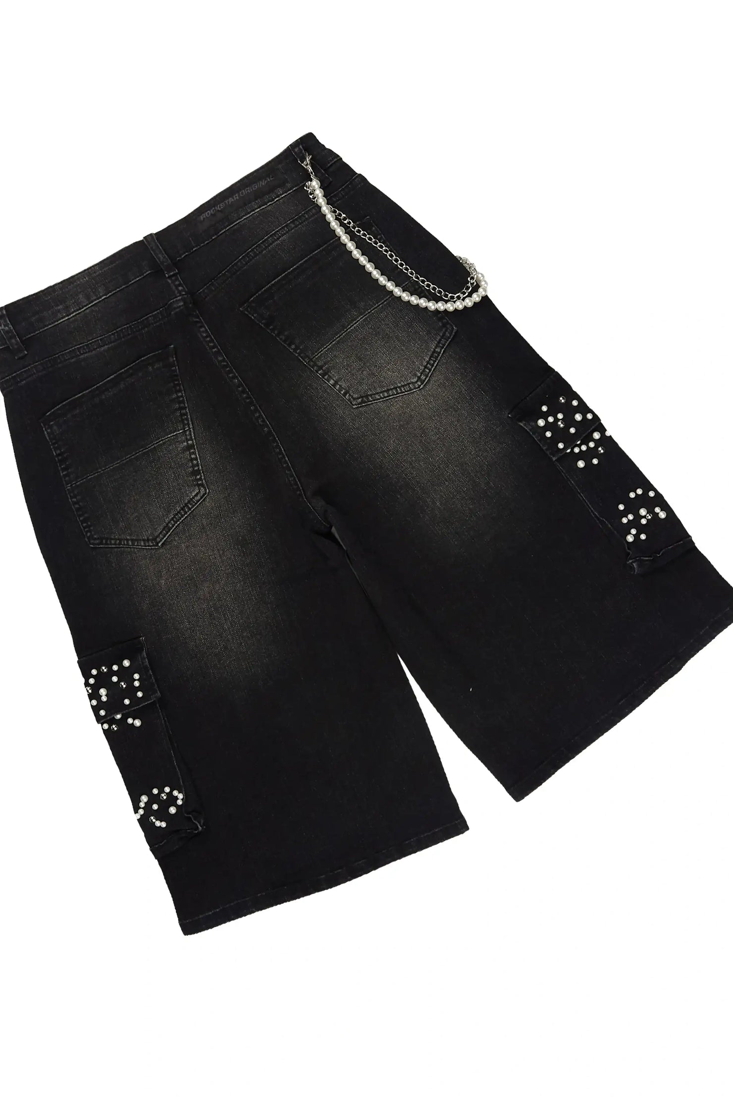 Teo Black Rhinestone Cut Sleeve T-Shirt Denim Jort Set
