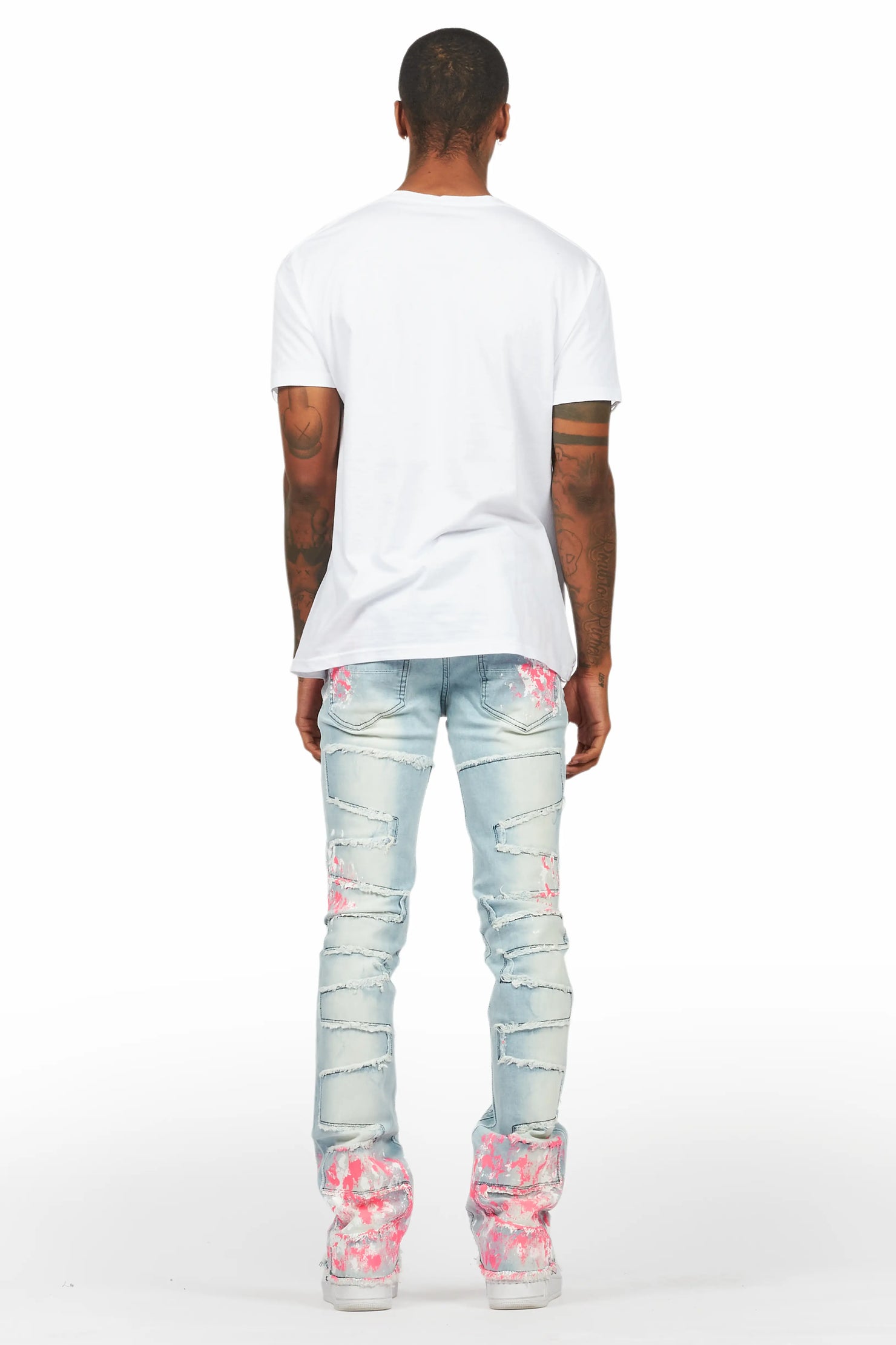 Kodak Blue/Pink Painter Stacked Flare Fringe Jean