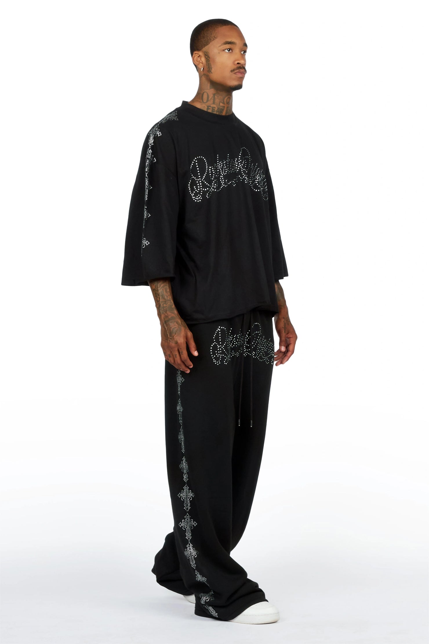 Ferrera Black Rhinestone T-Shirt/Baggy Track Set