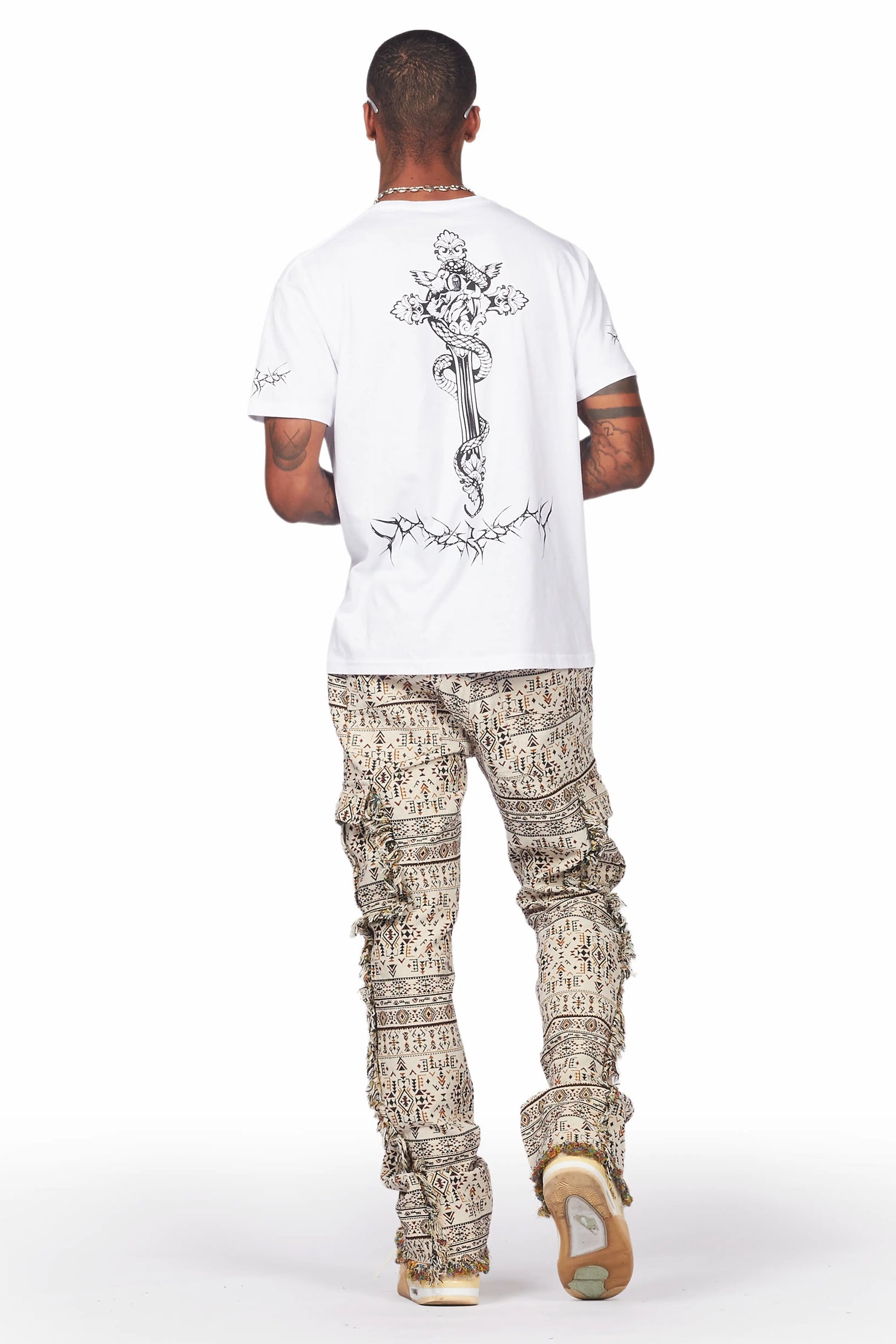 Ayami Beige Slim Tapestry Flare Jean