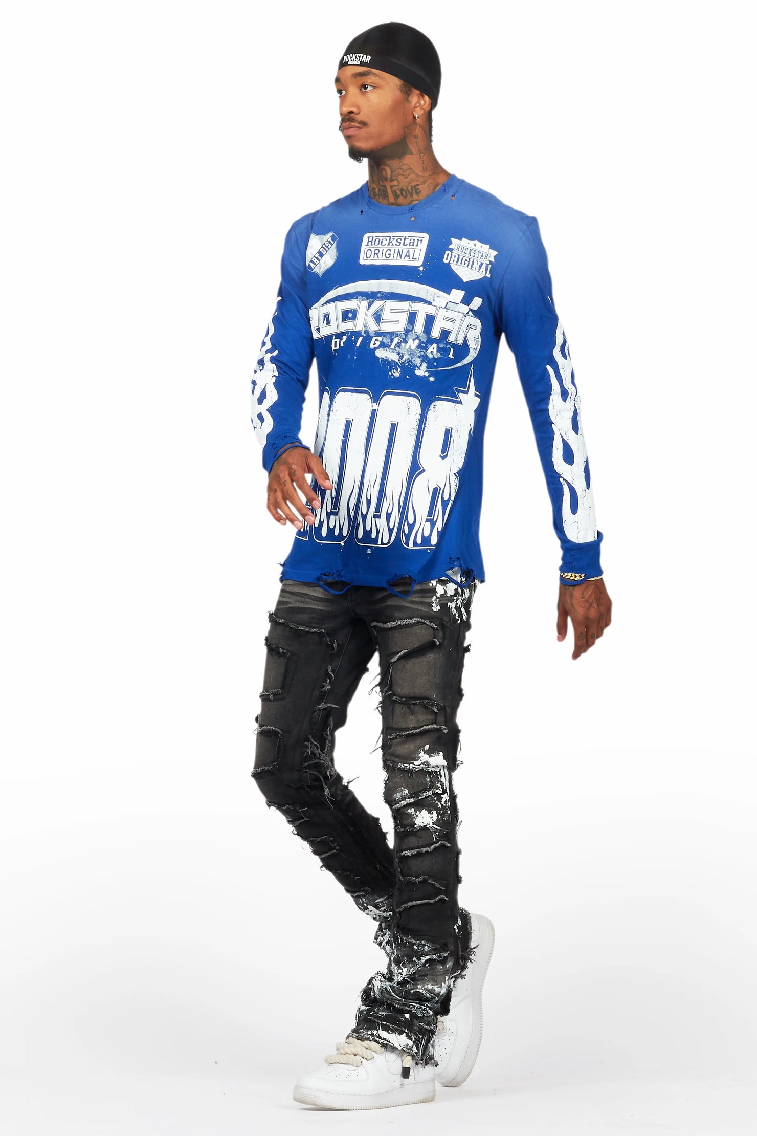 Amos Royal Blue Long Sleeve Graphic T-Shirt