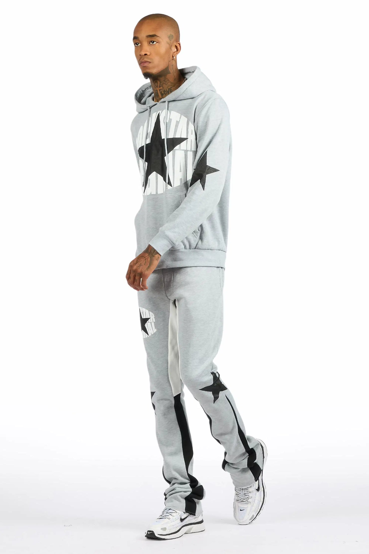 States Heather Grey/Black Hoodie Stacked Flare Track Set