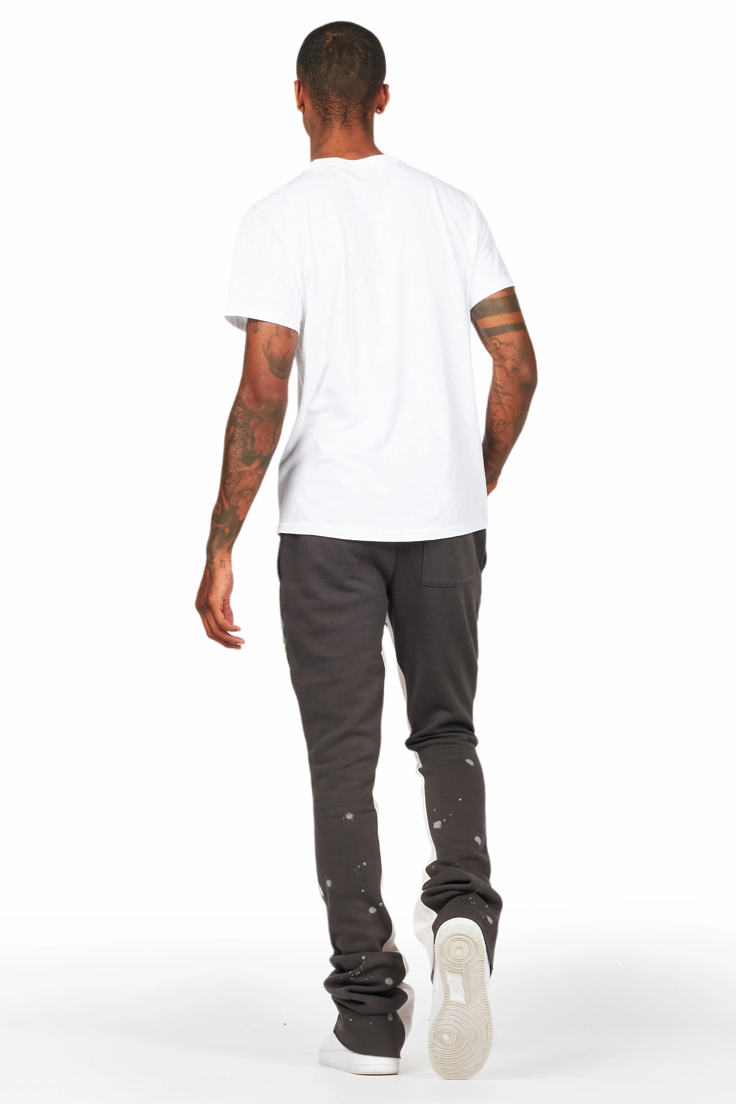 Washi Vintage Grey Patchwork Stacked Flare Track Pant