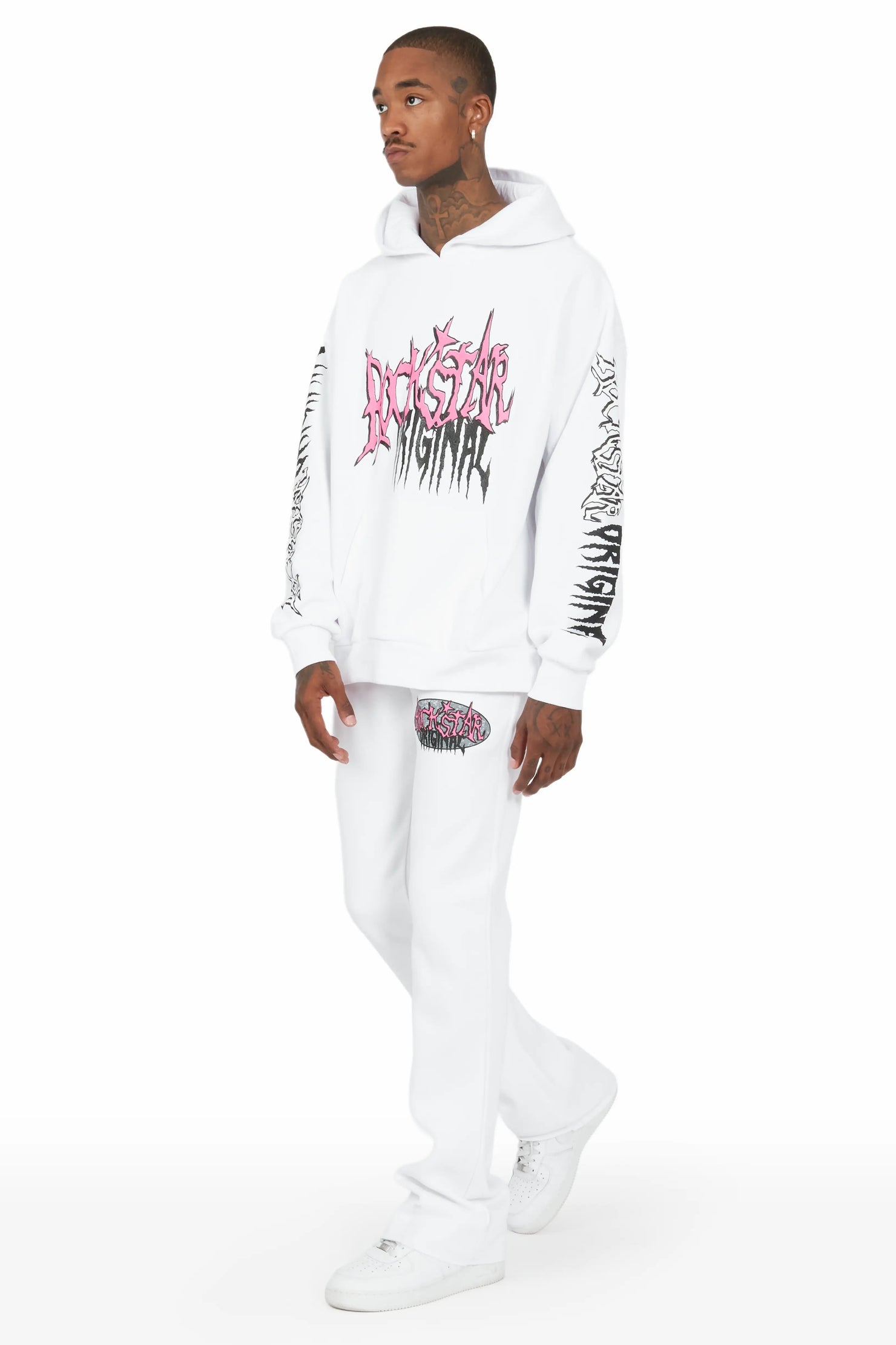 Hawkey White Oversized Hoodie/Flare Trackset