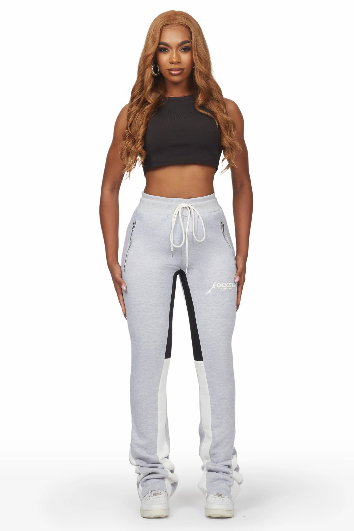 Emery Heather Grey Stacked Flare Track Pant