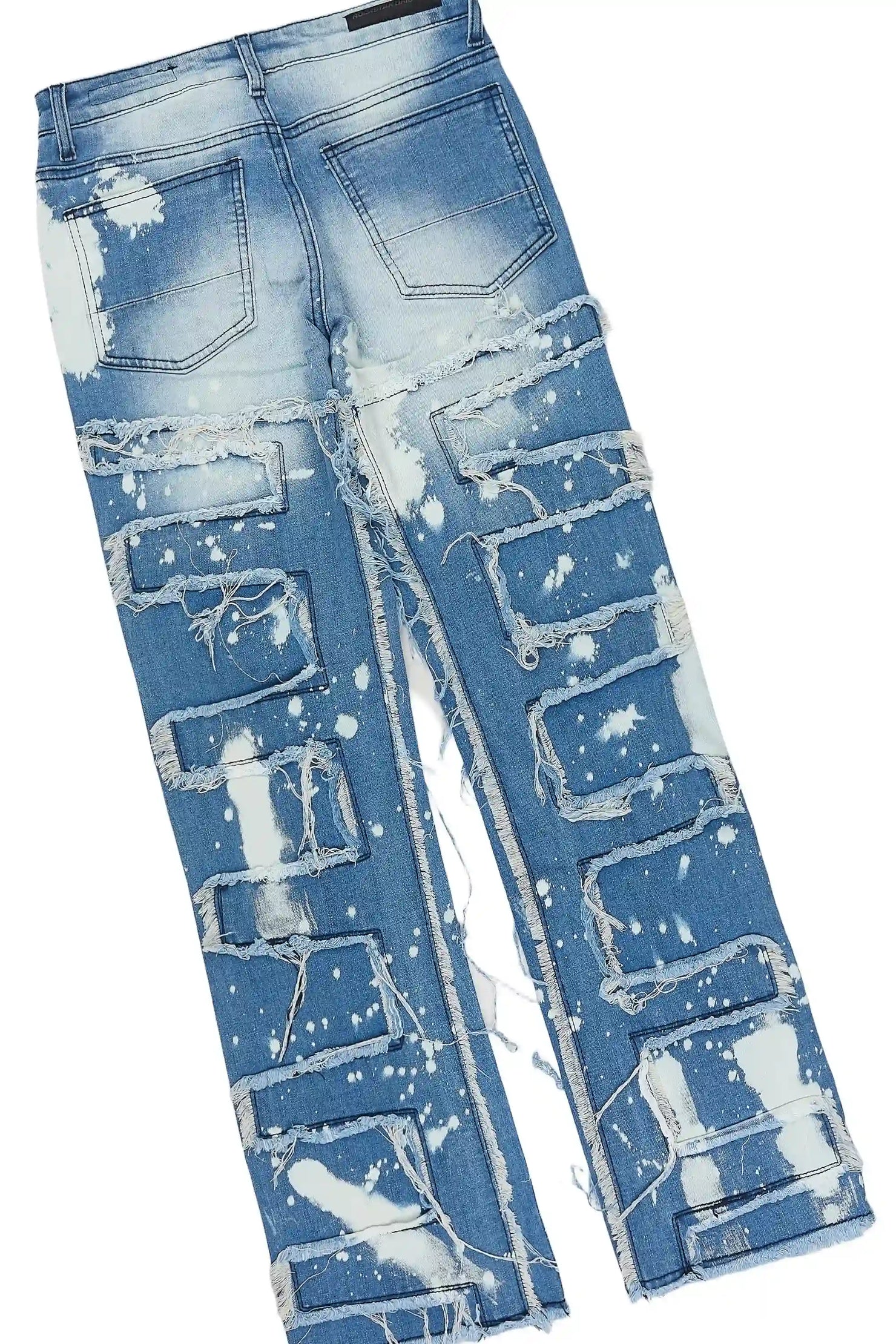 Boys Domarion White/Blue Cut Off T-Shirt Stacked Jean Set