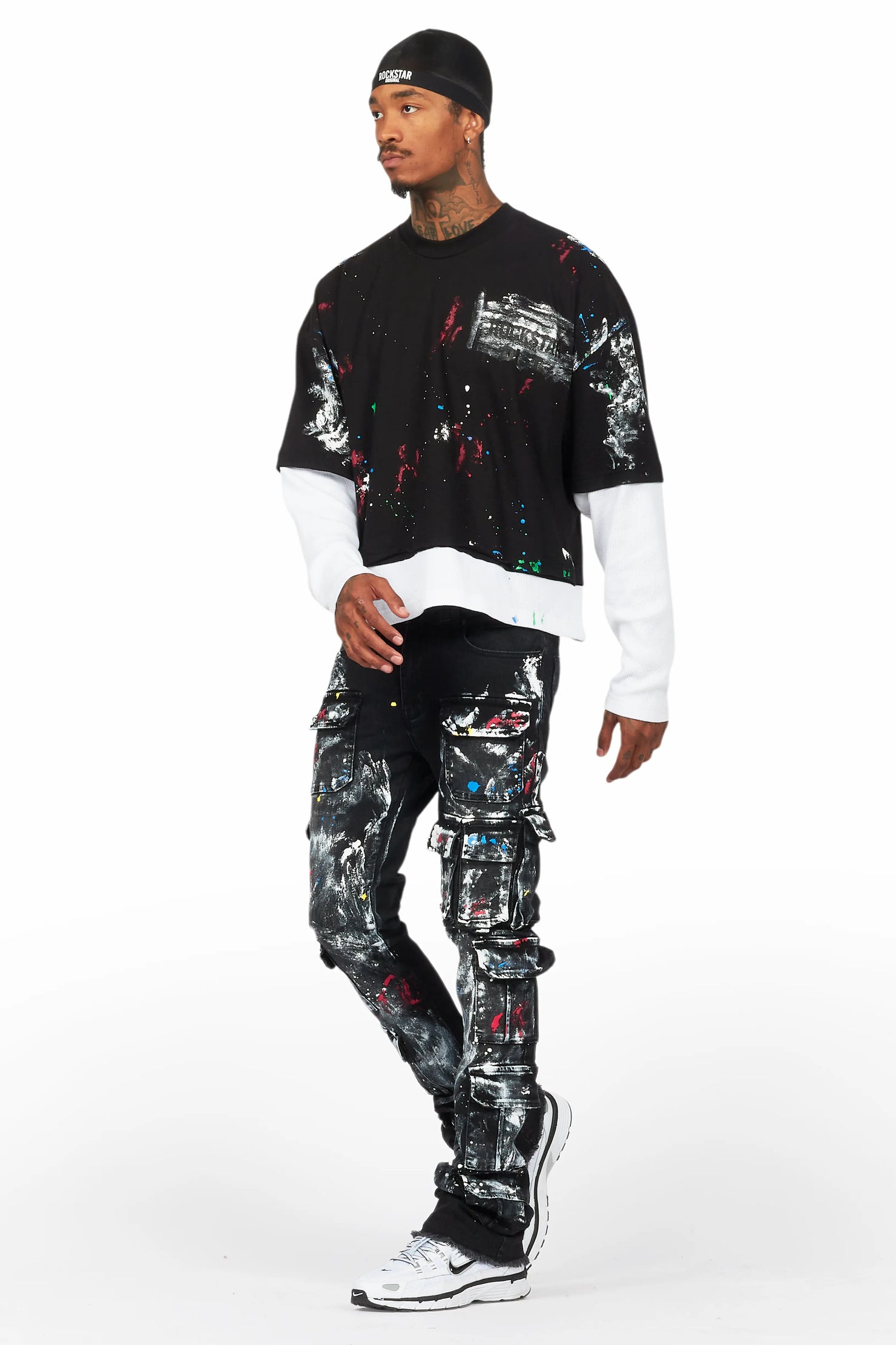 Farrow Black Painter Double Layer T-Shirt/Stacked Flare Jean Bundle