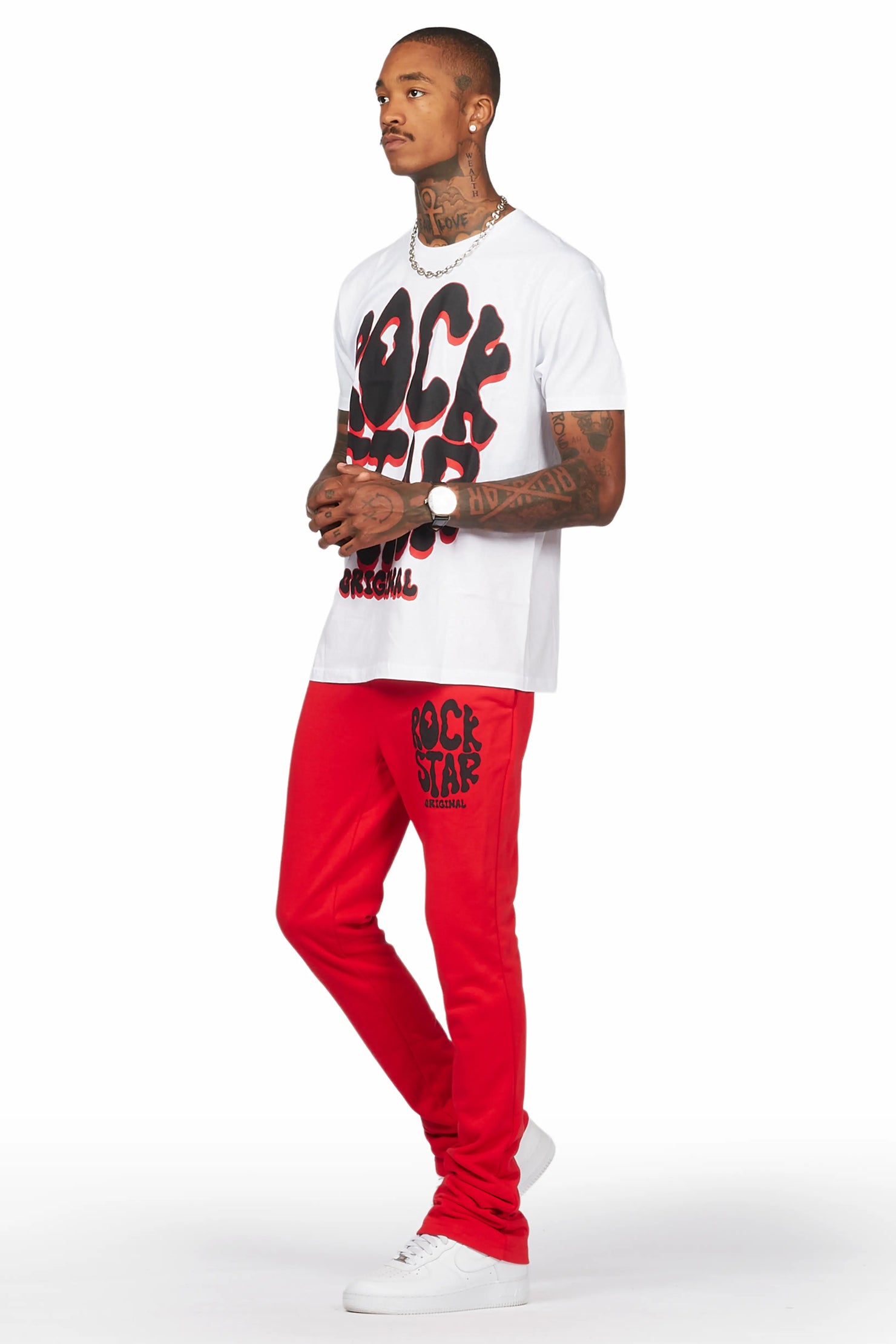 Warblen White/Red T-Shirt/Stacked Flare Pant Set