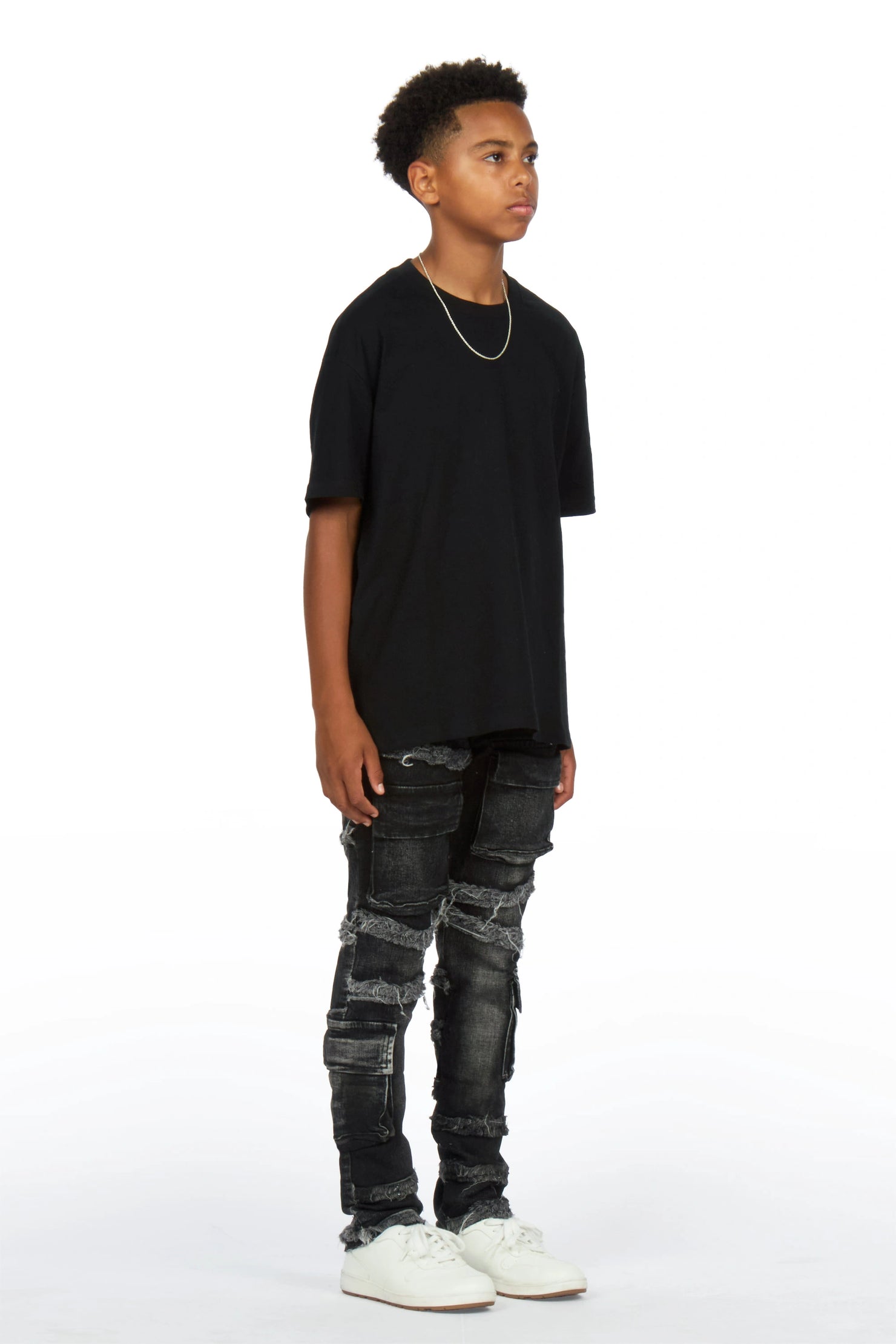 Boys Yves Jet Black Slim Cargo Jean