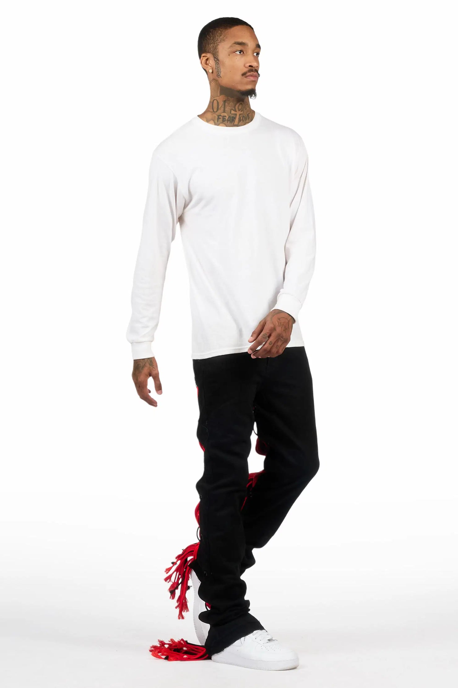 Otto Black/Red Stacked Flare Jean
