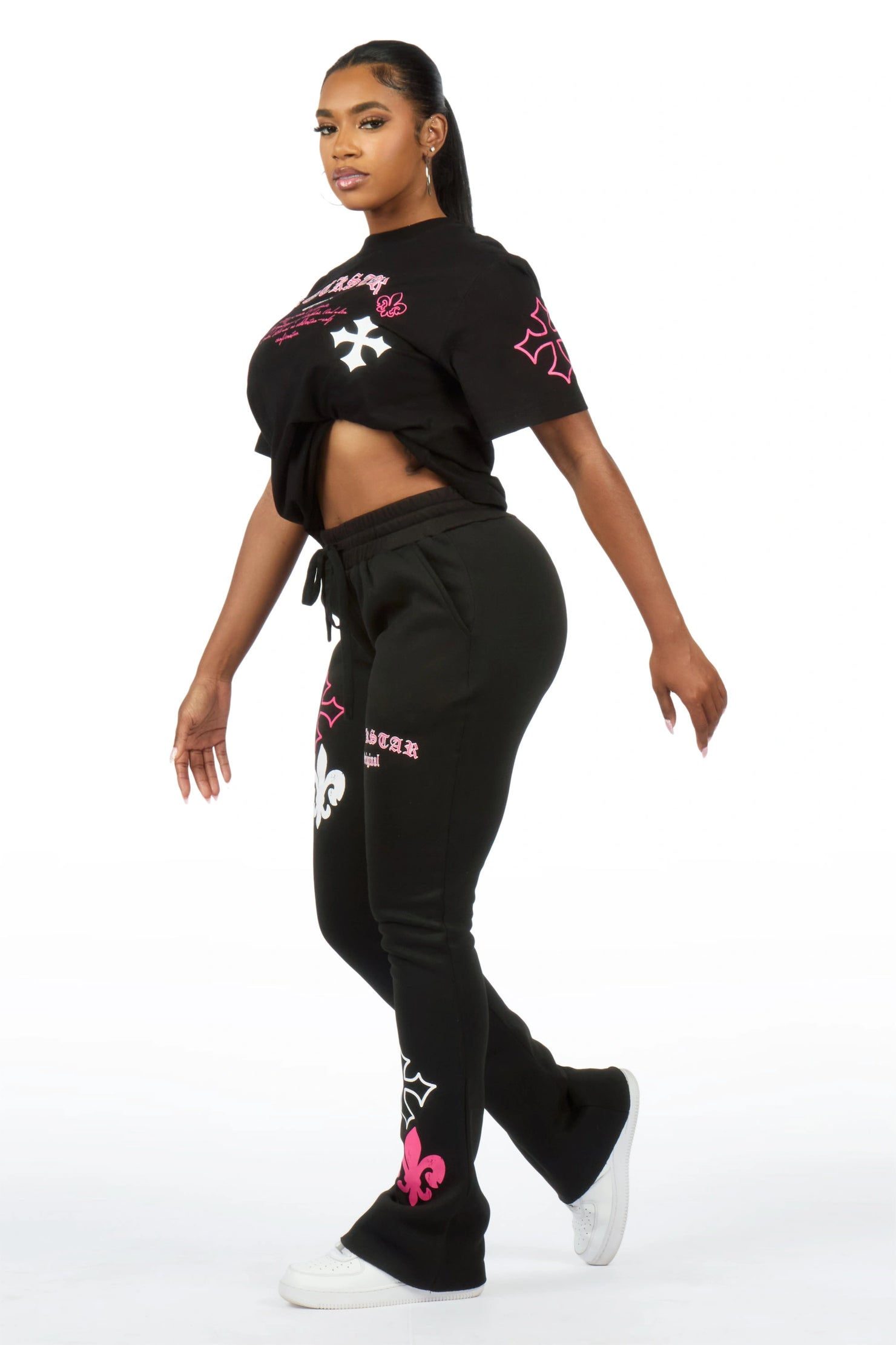 Deshunique Black T-Shirt Stacked Track Set