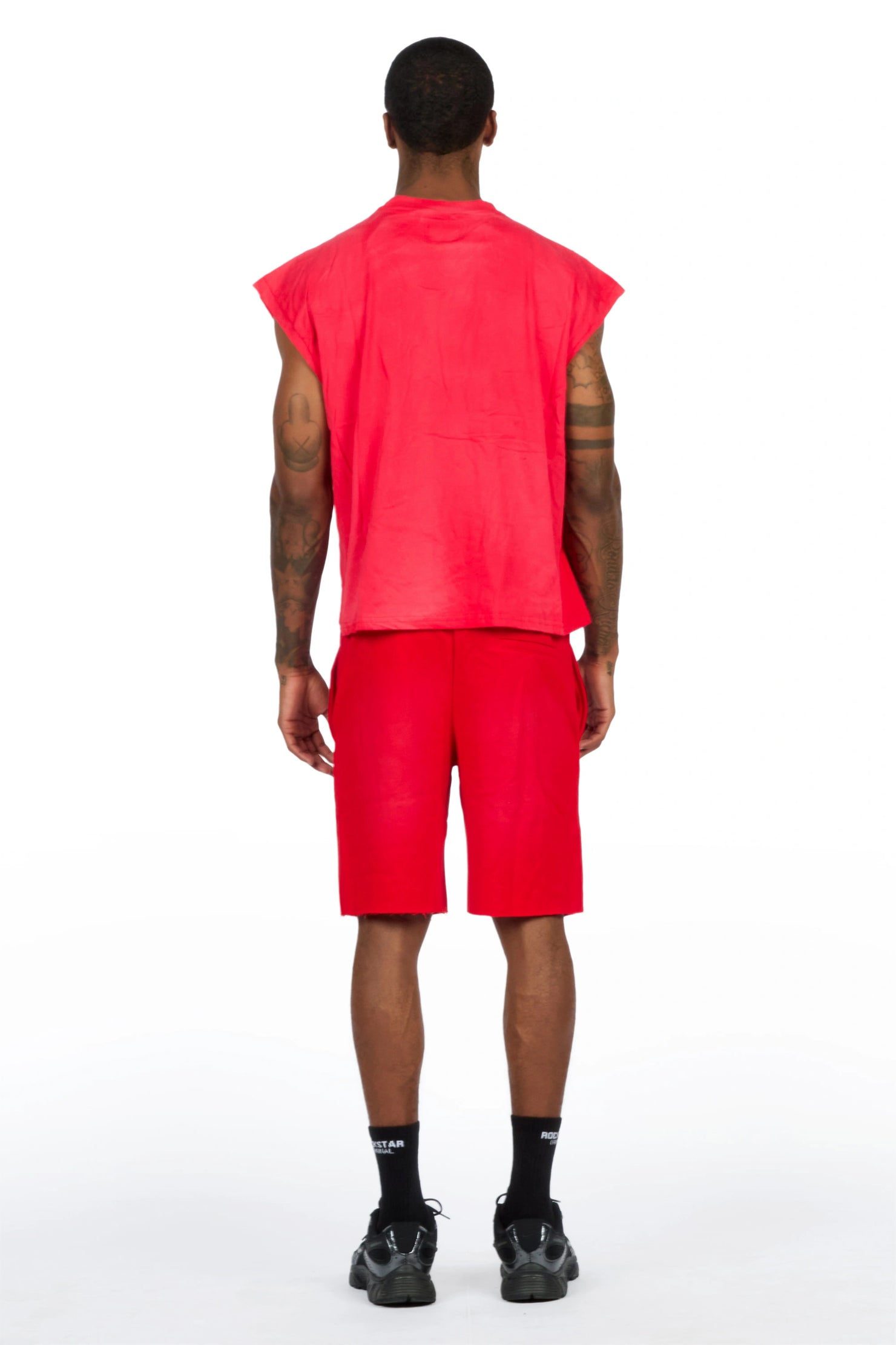 Tumo Red Cut Sleeve Crop Boxy Tee Short Set