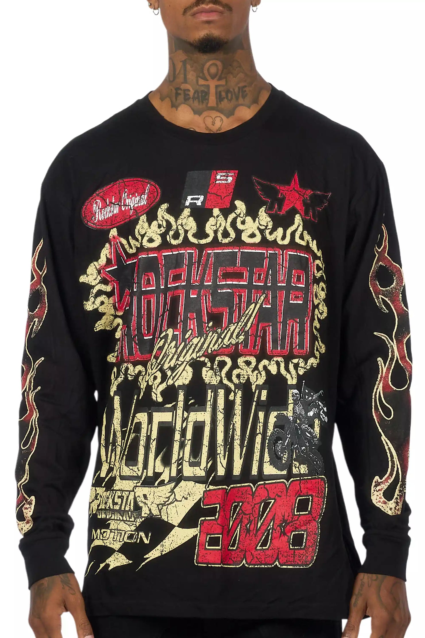 Deangelo Black/Red Long Sleeve Graphic T-Shirt