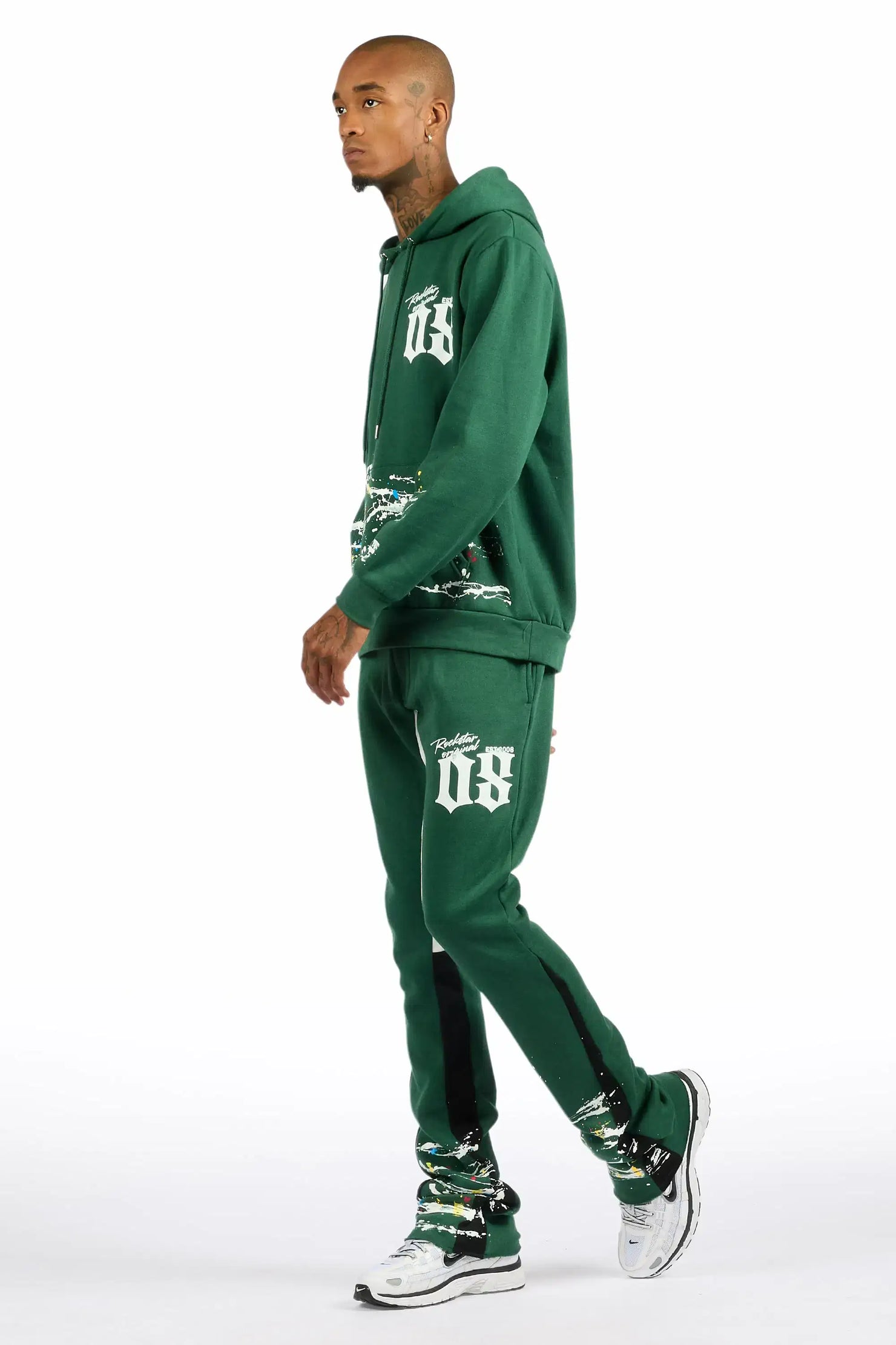 Horia Hunter Green/Multi Hoodie/Stacked Flare Track Set