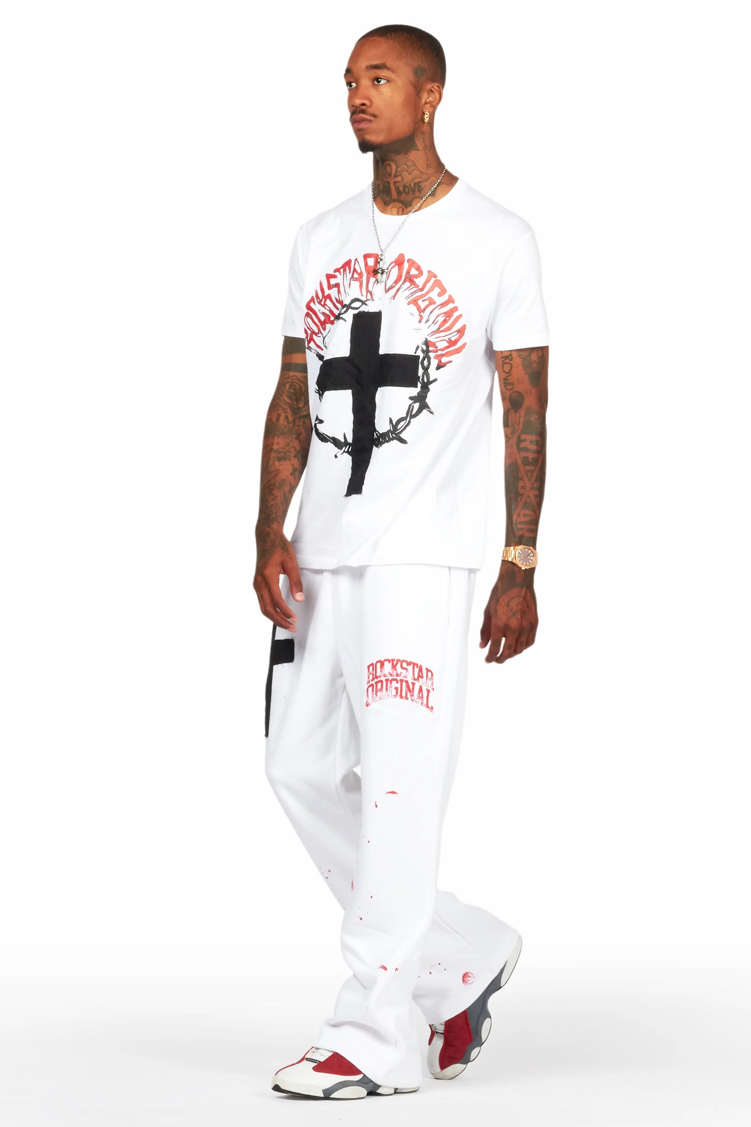 Hasim White T-Shirt/Stacked Flare Track Set