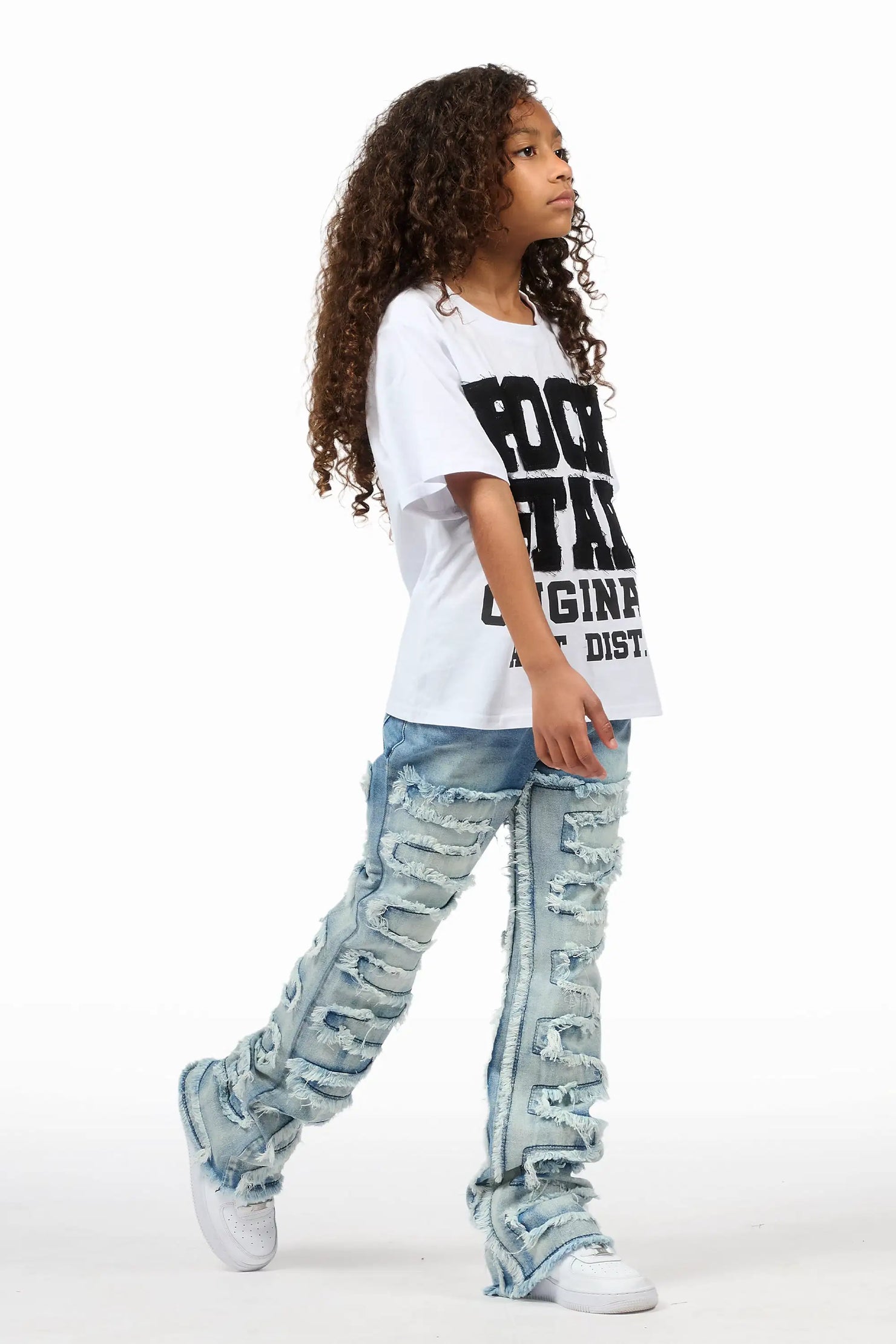 Girls Zariyah Medium Wash Stacked Flare Jean