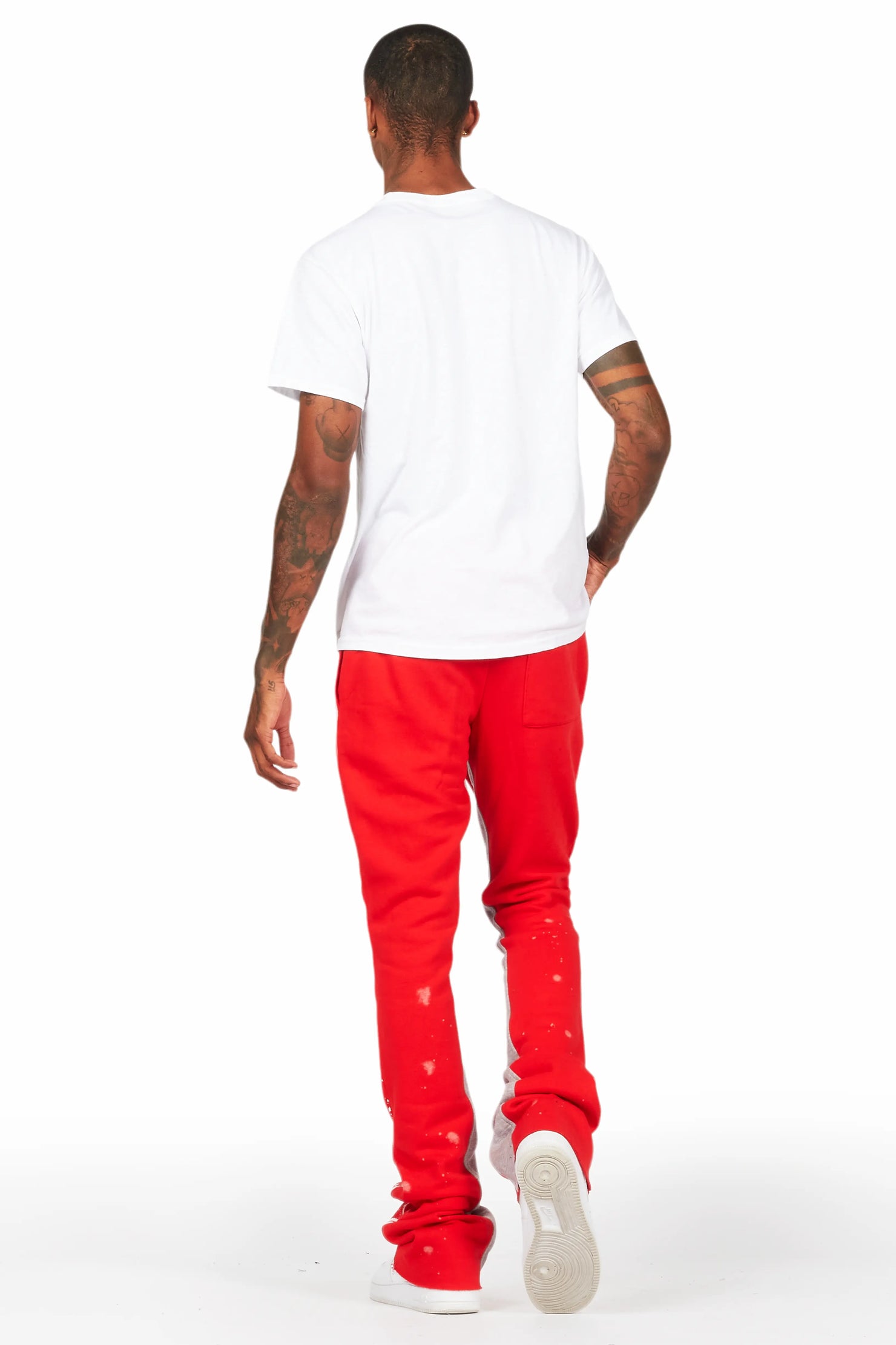 Vassar Red Patchwork Stacked Flare Track Pant